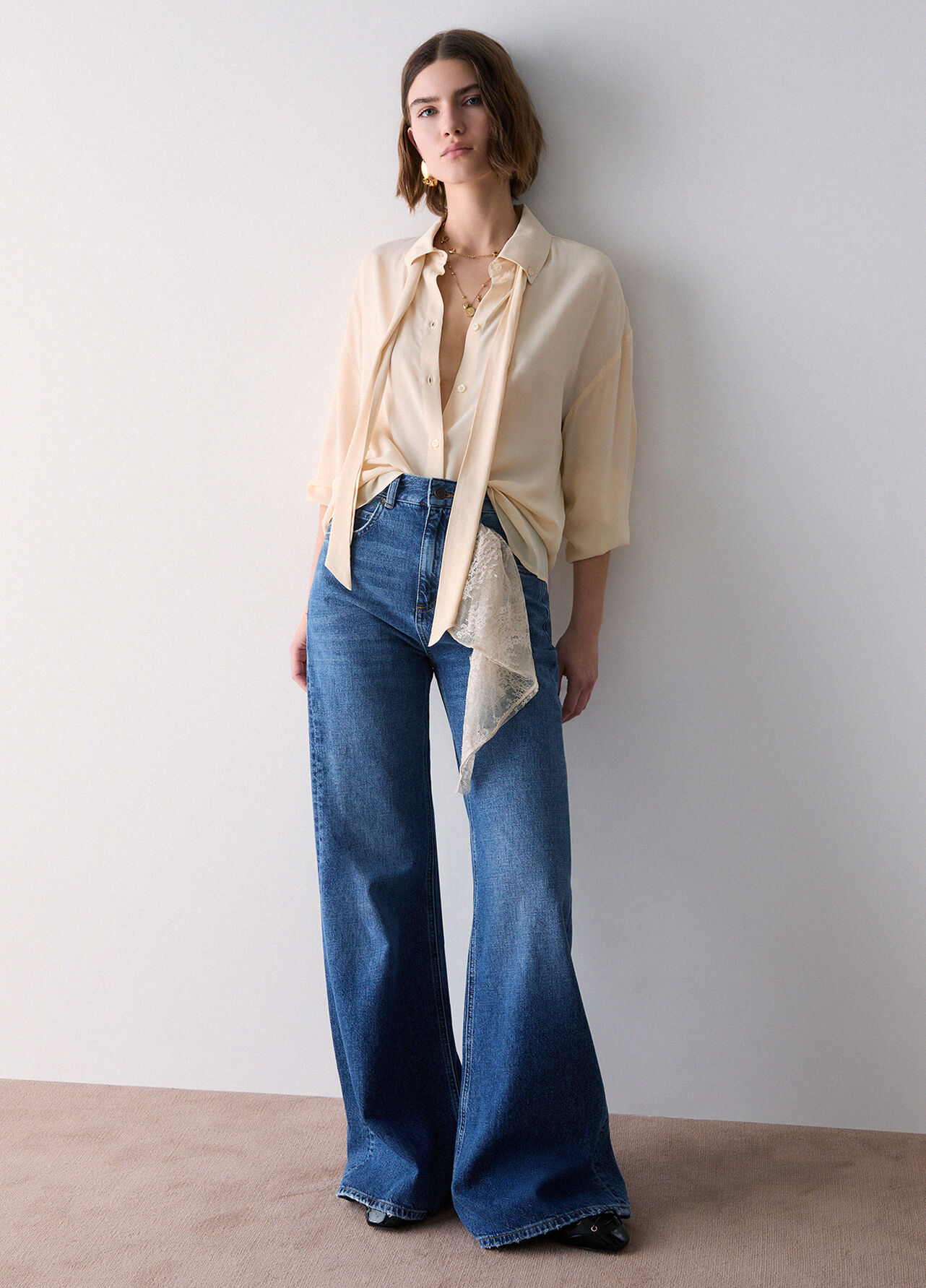 Jeans flare con bandana - BLUE DENIM