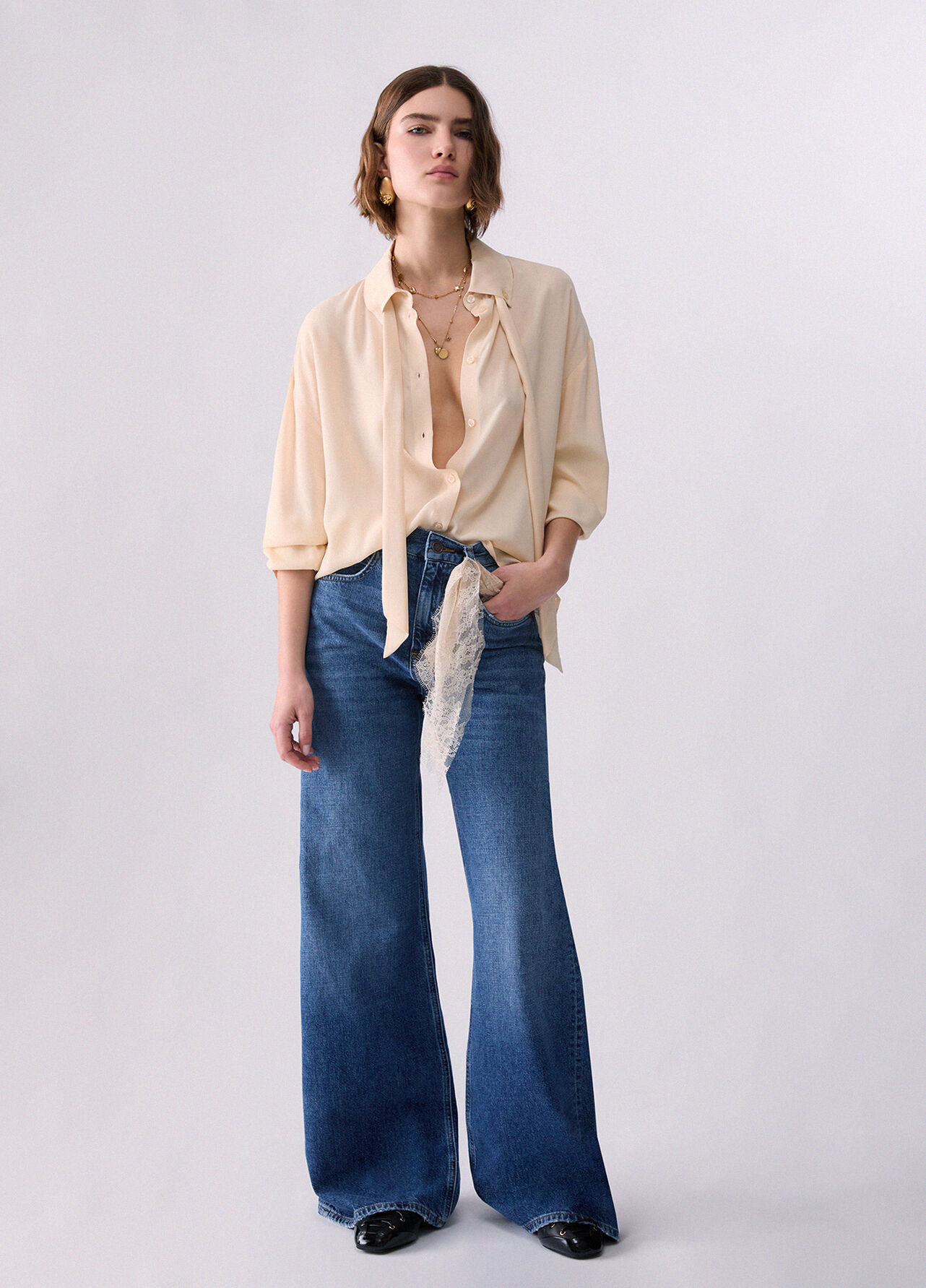 Camicia con fiocco - CREAM