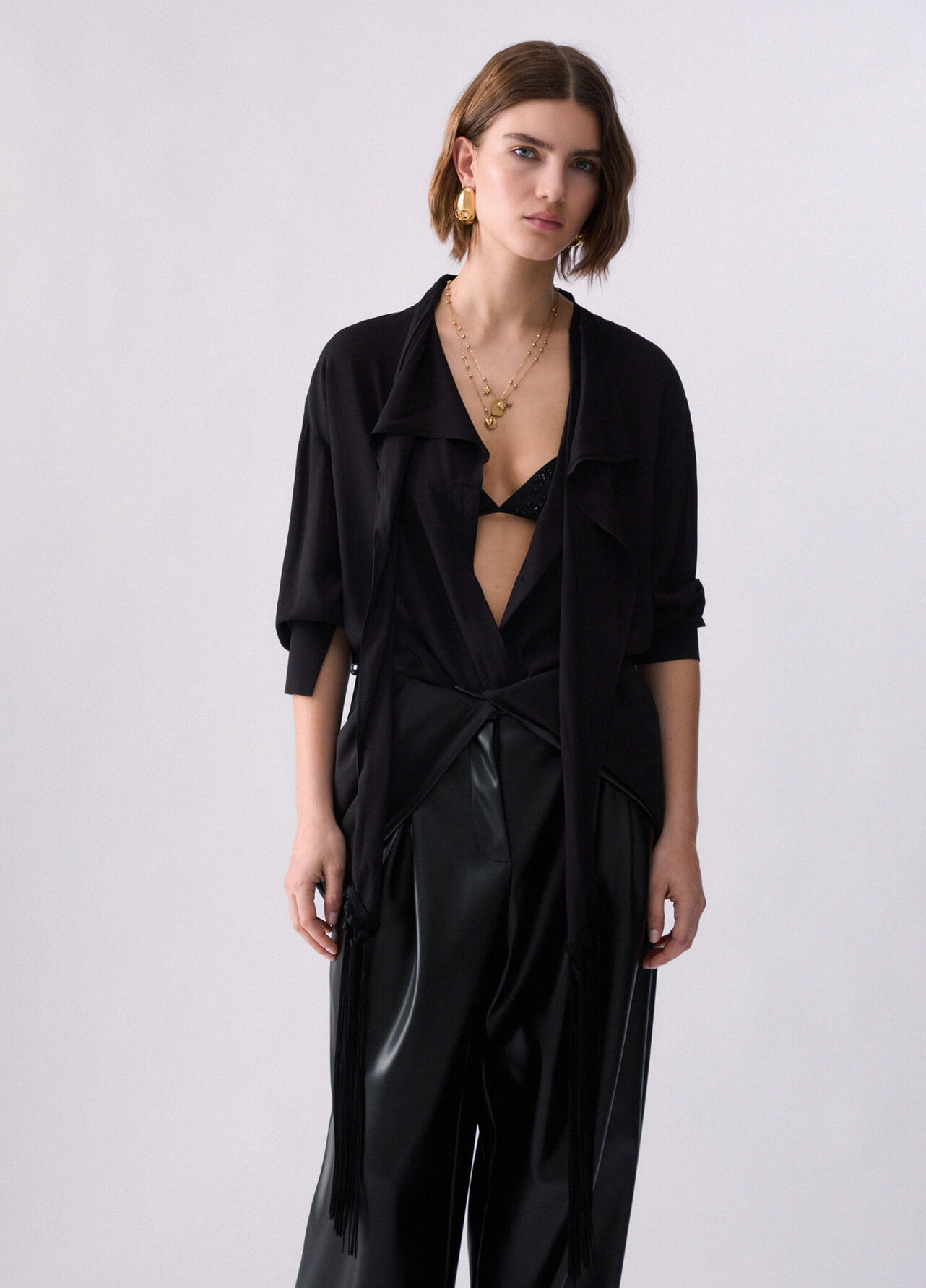 Camicia con sciarpa - BLACK