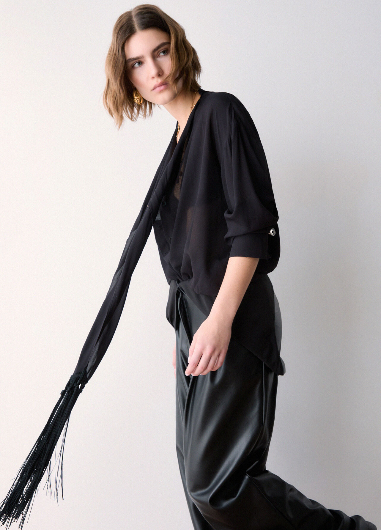 Camicia con sciarpa - BLACK