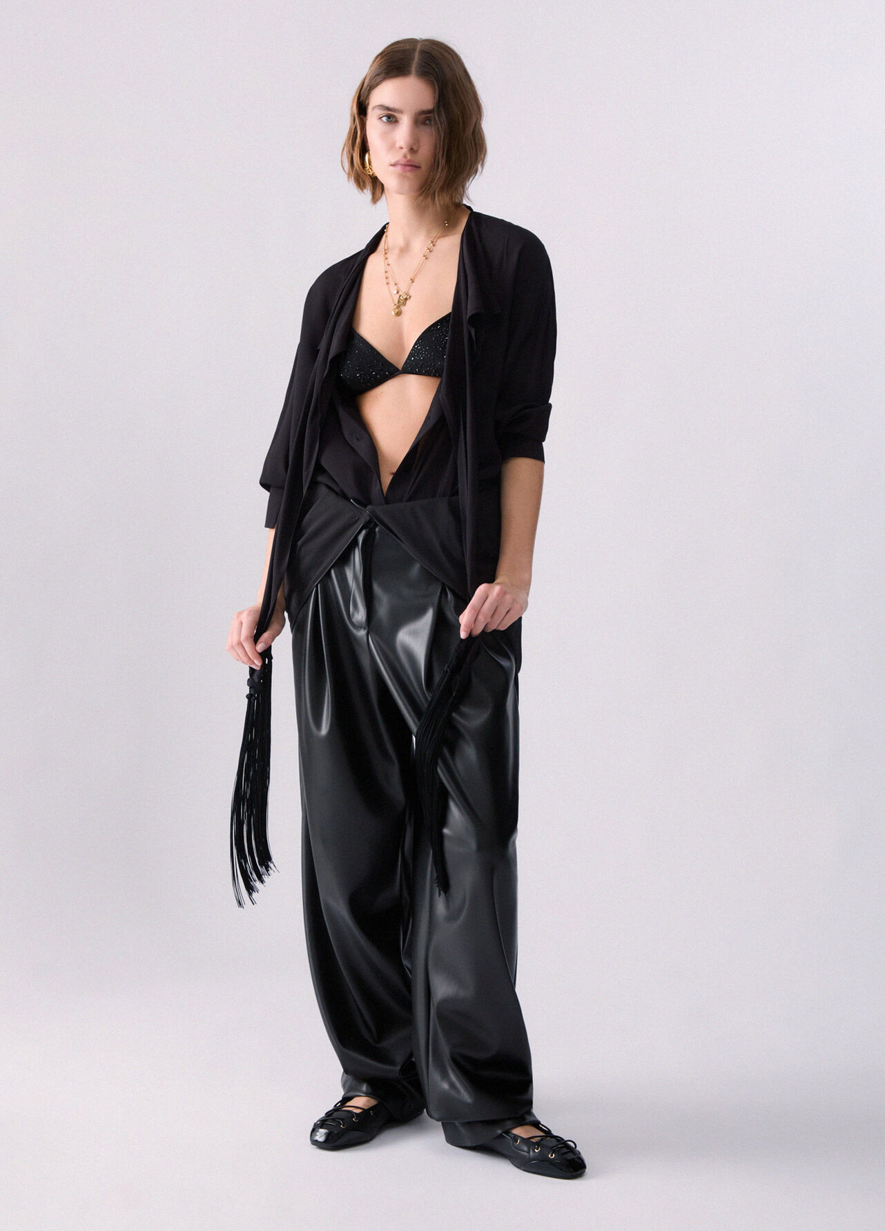 Camicia con sciarpa - BLACK