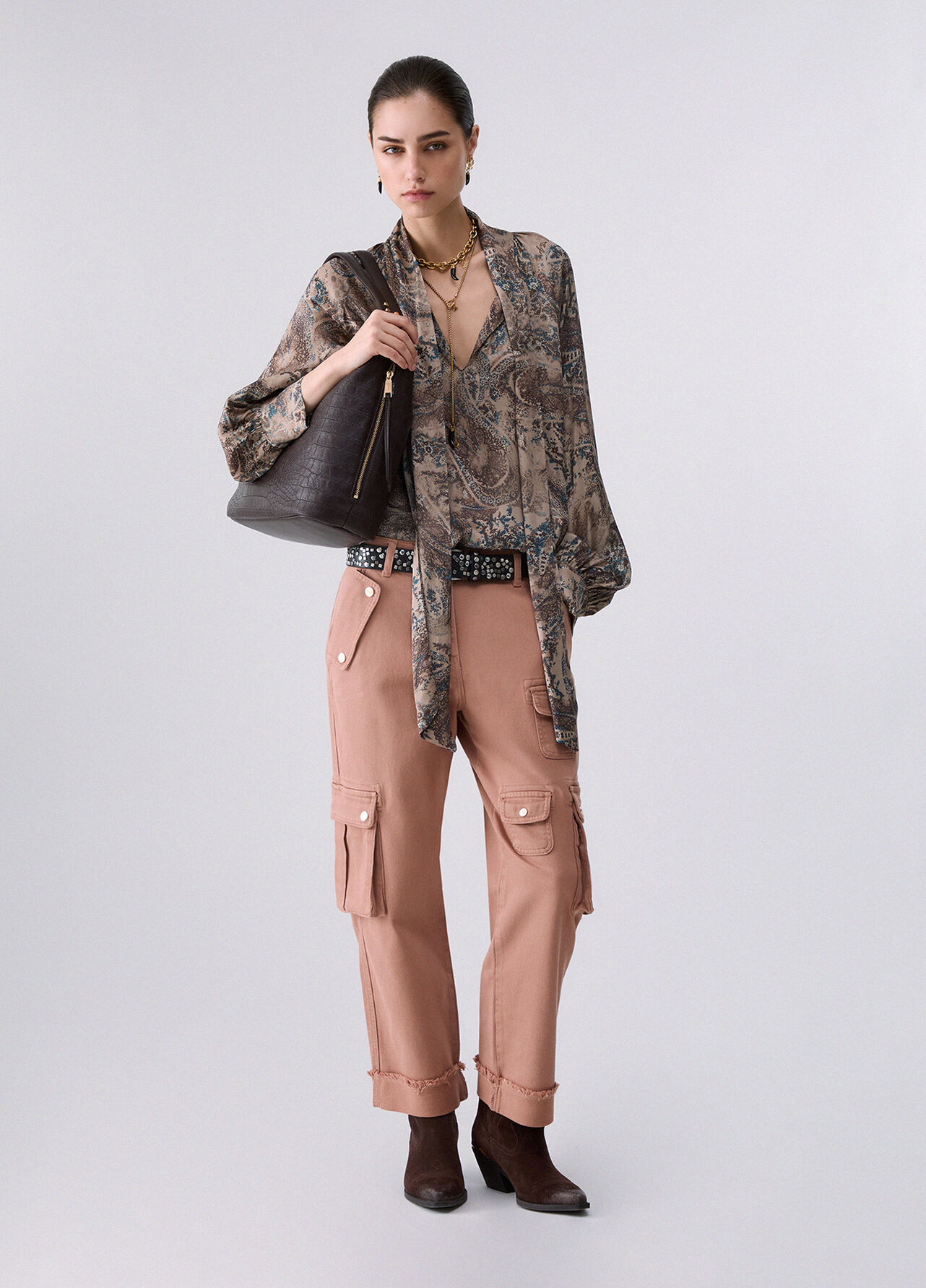 Pantaloni worker con tasche - NUDE