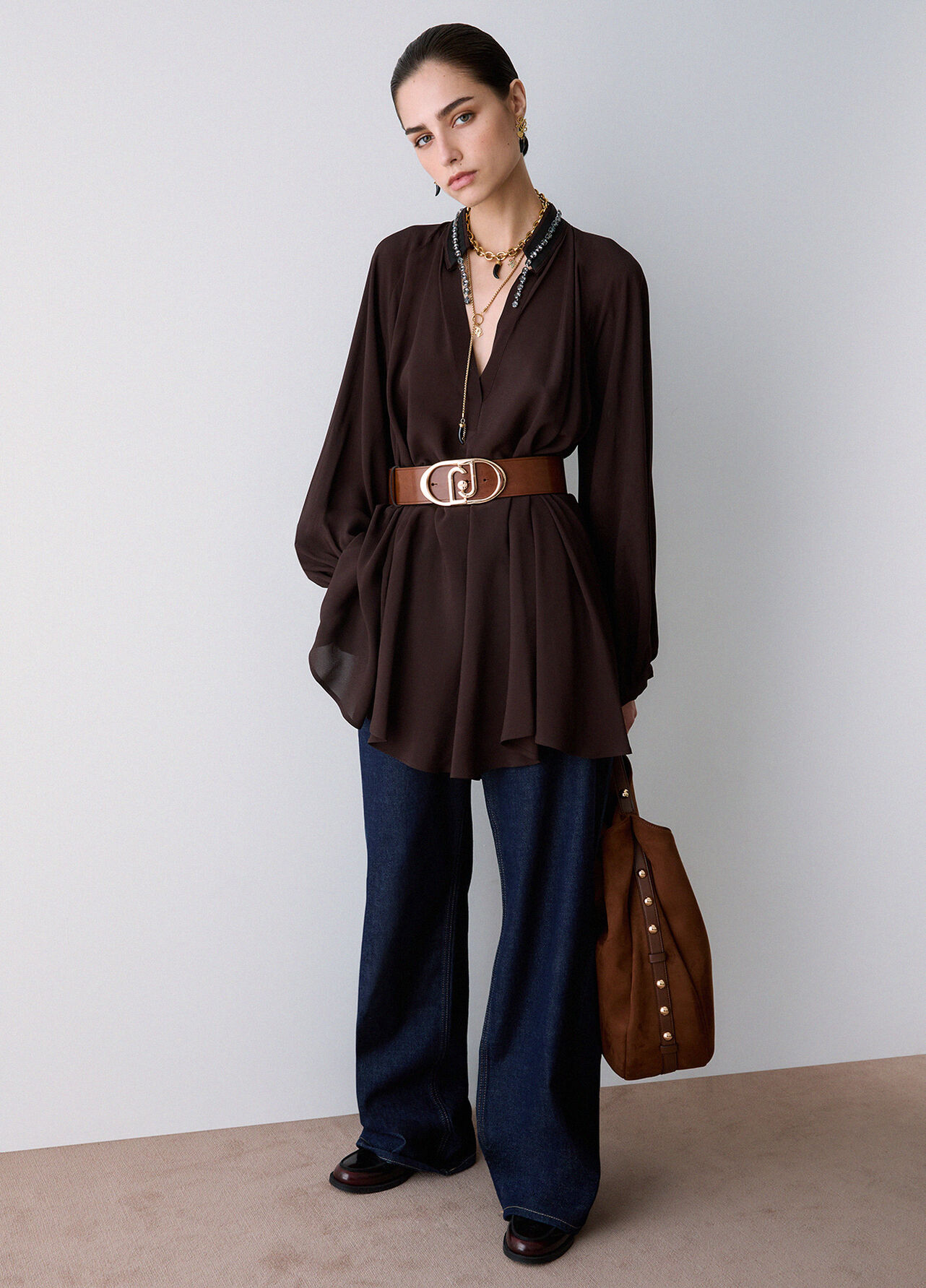 Abito corto in georgette - MOCHA