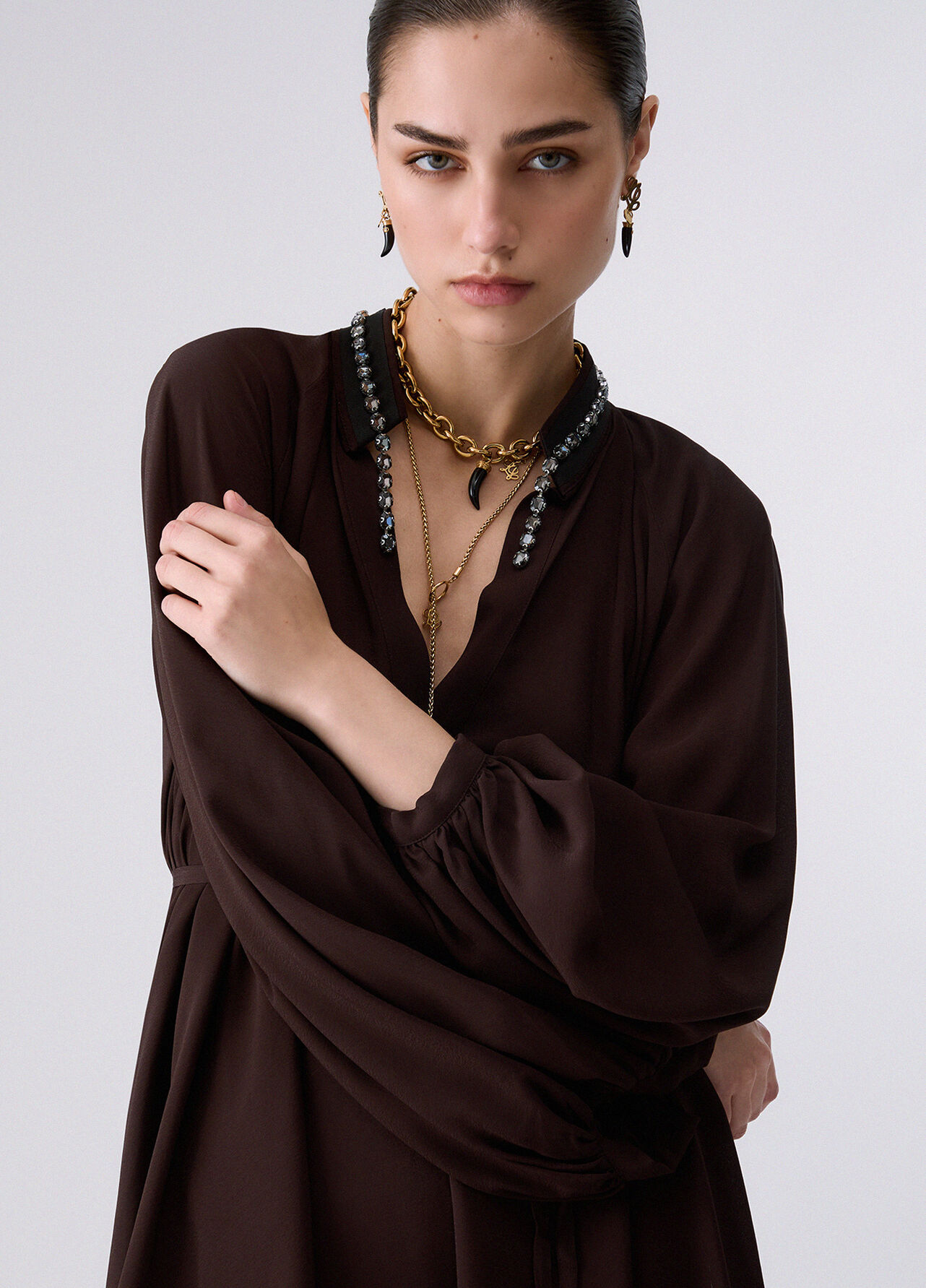 Abito corto in georgette - MOCHA