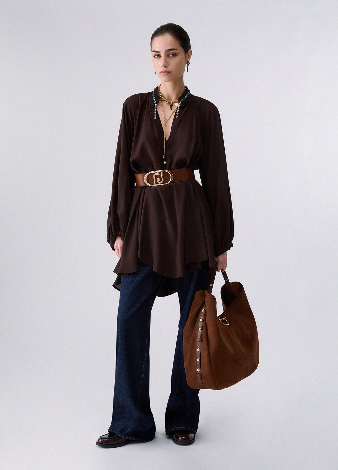 Abito corto in georgette - MOCHA