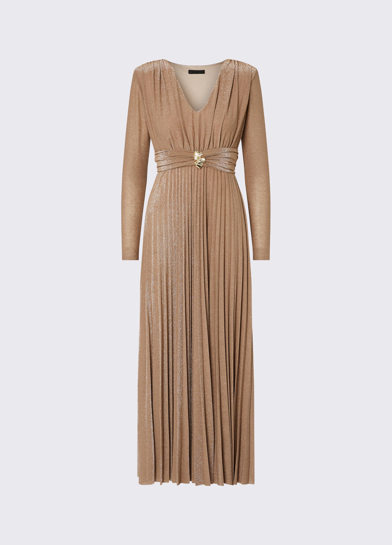 Abito lungo in lurex plissé - NUDE