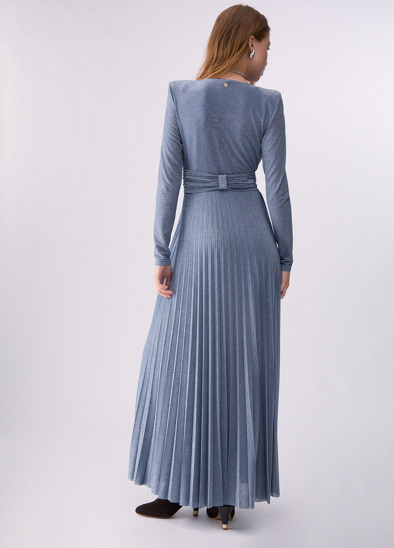 Abito lungo in lurex plissé - LIGHT BLUE
