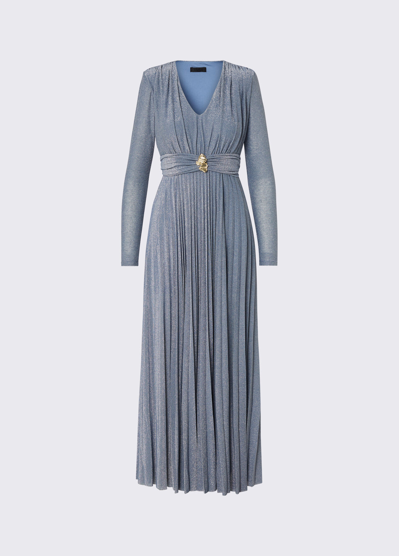 Abito lungo in lurex plissé - LIGHT BLUE