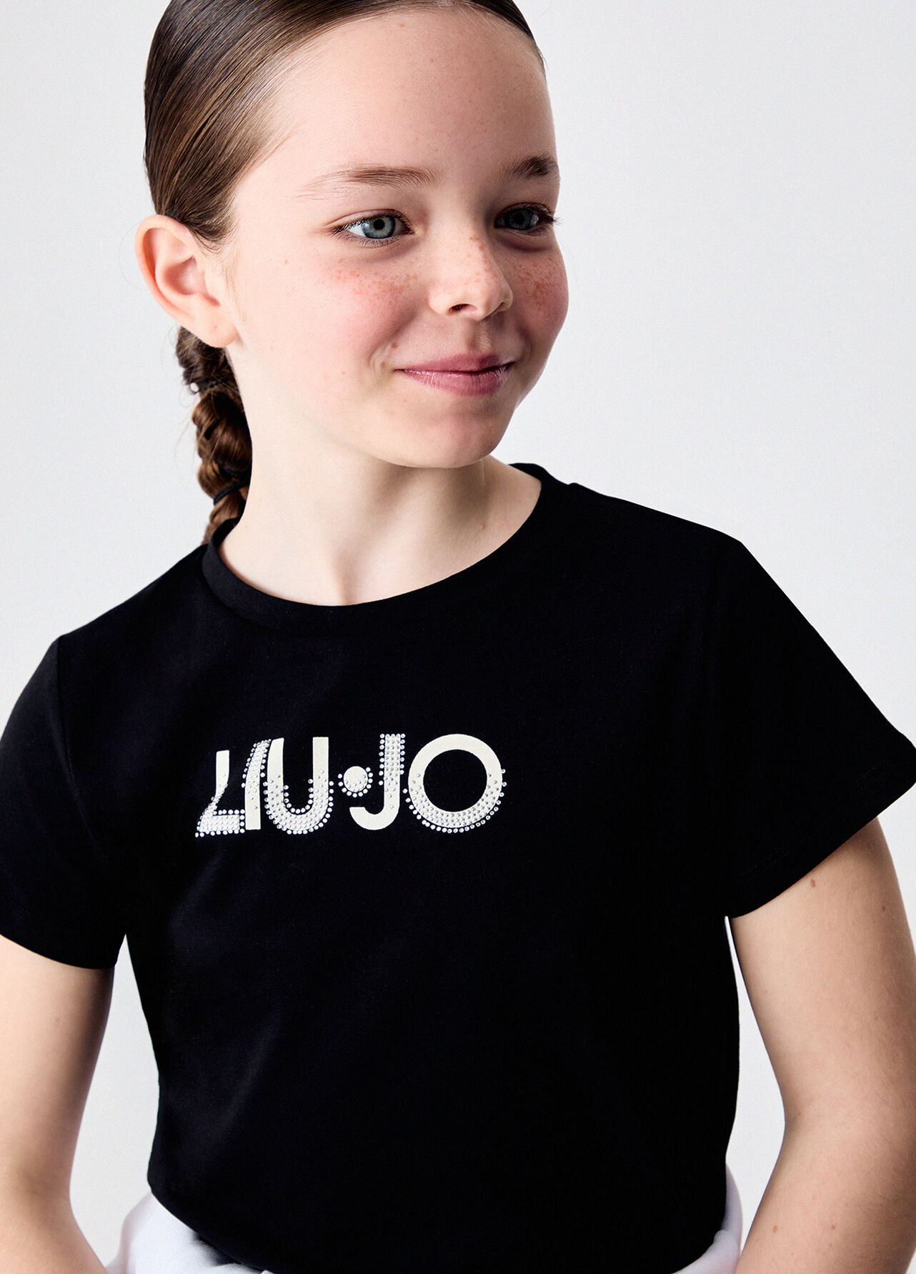 T-shirt con logo e strass - BLACK