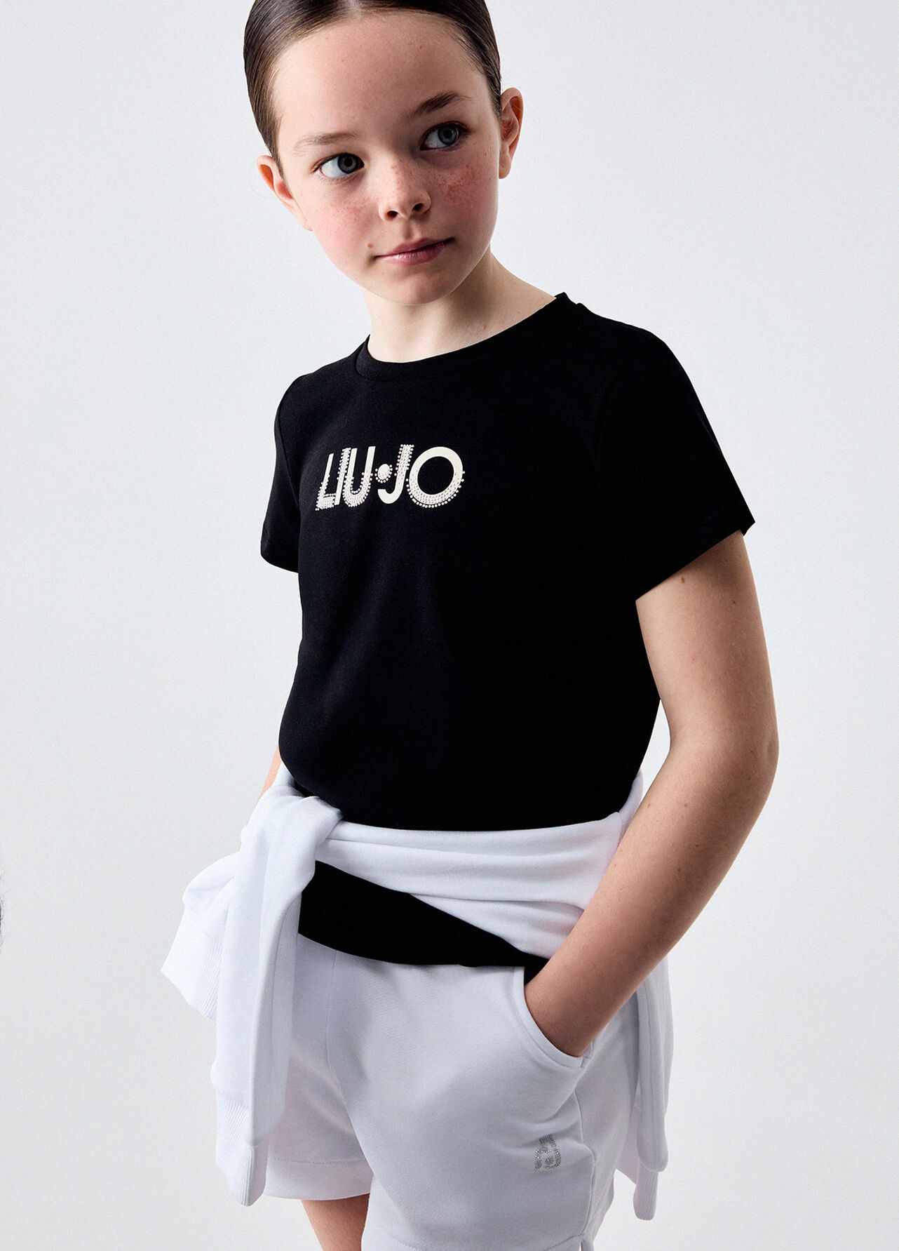 T-shirt con logo e strass - BLACK