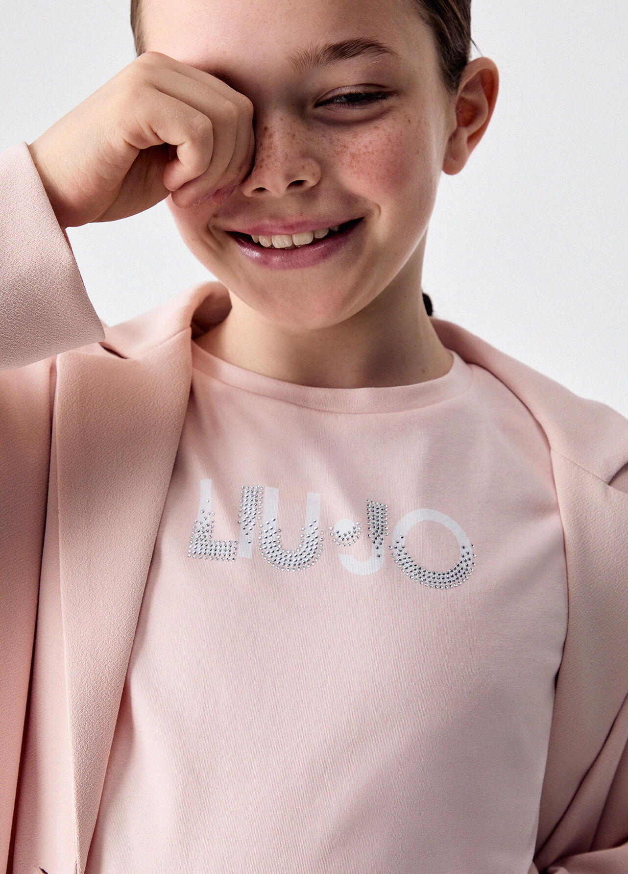 T-shirt con logo e strass - PEACH PINK