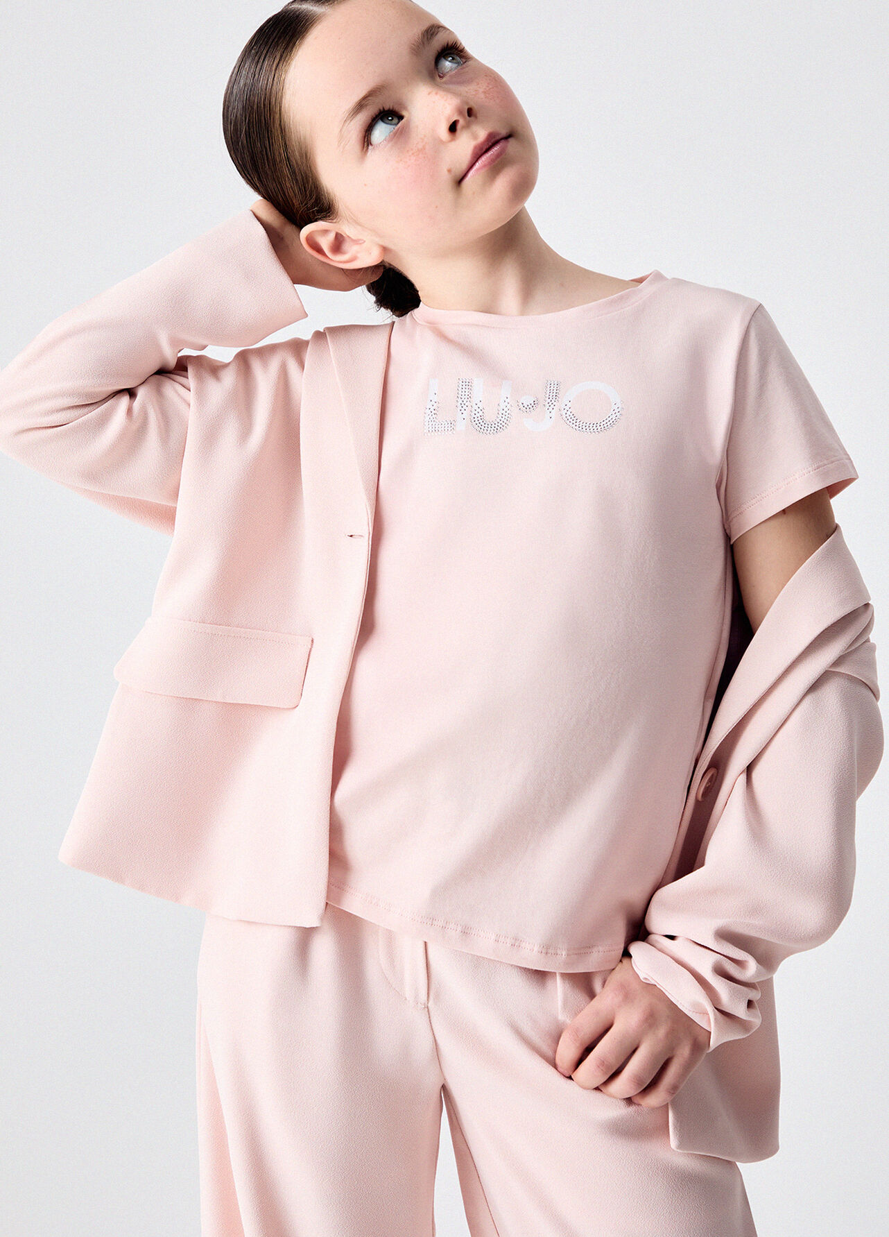 T-shirt con logo e strass - PEACH PINK
