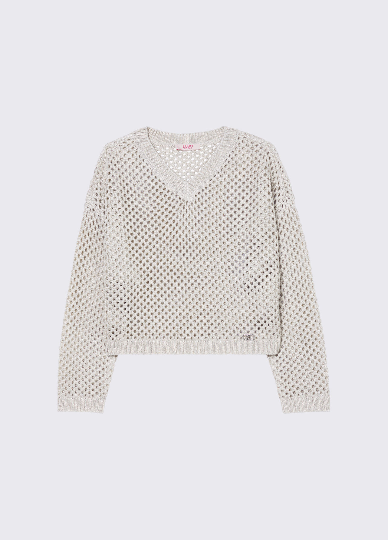 Pullover a rete con scollo a V - BEIGE