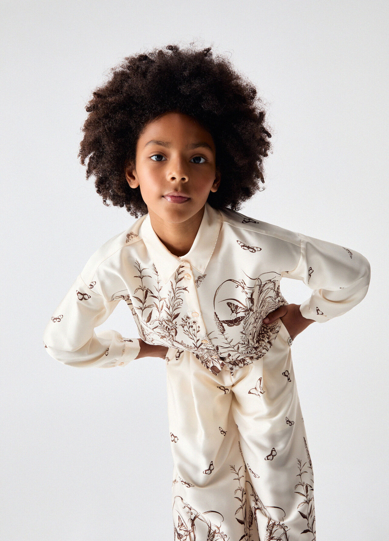 Camicia in raso stampato - CREAM