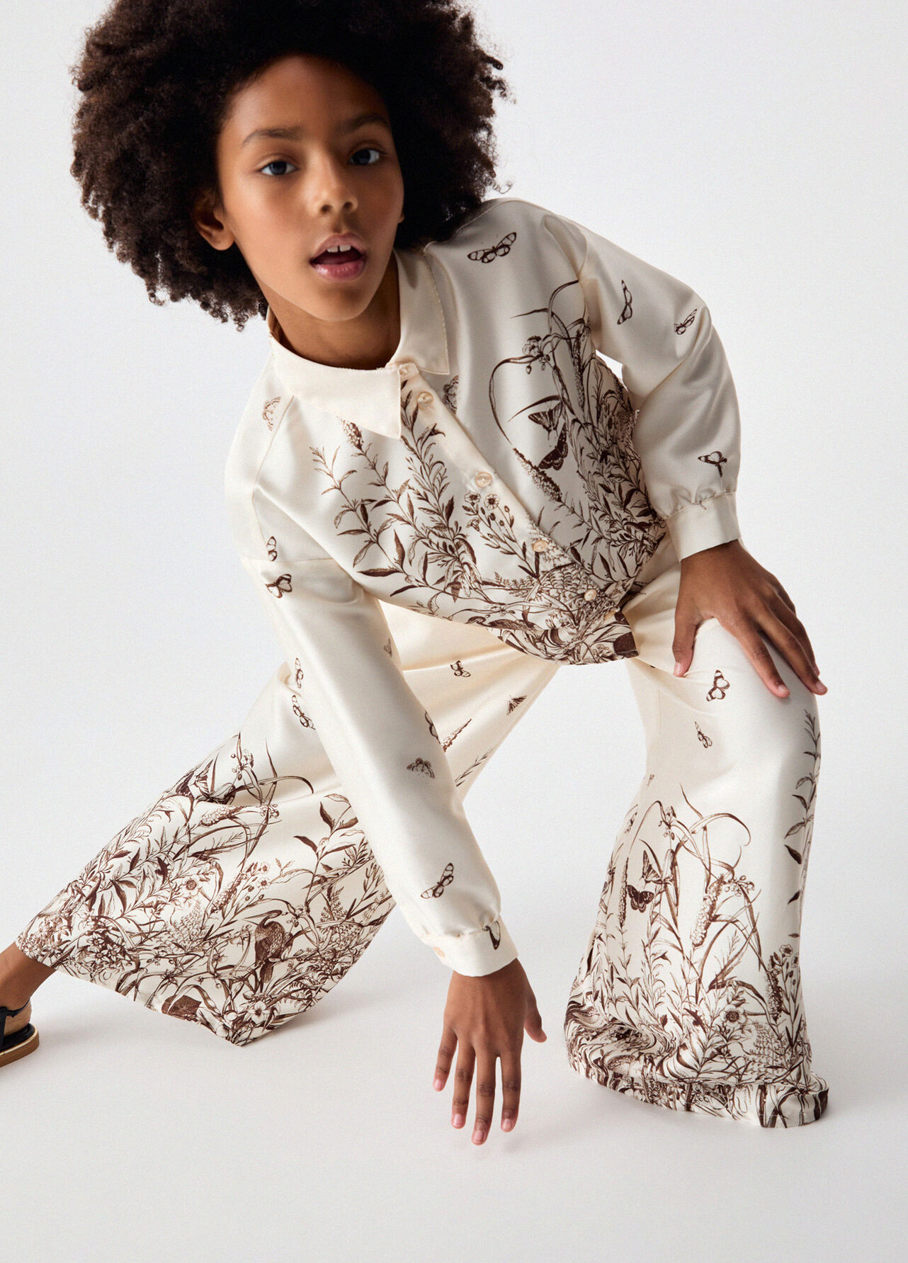 Pantaloni palazzo in raso stampato - CREAM