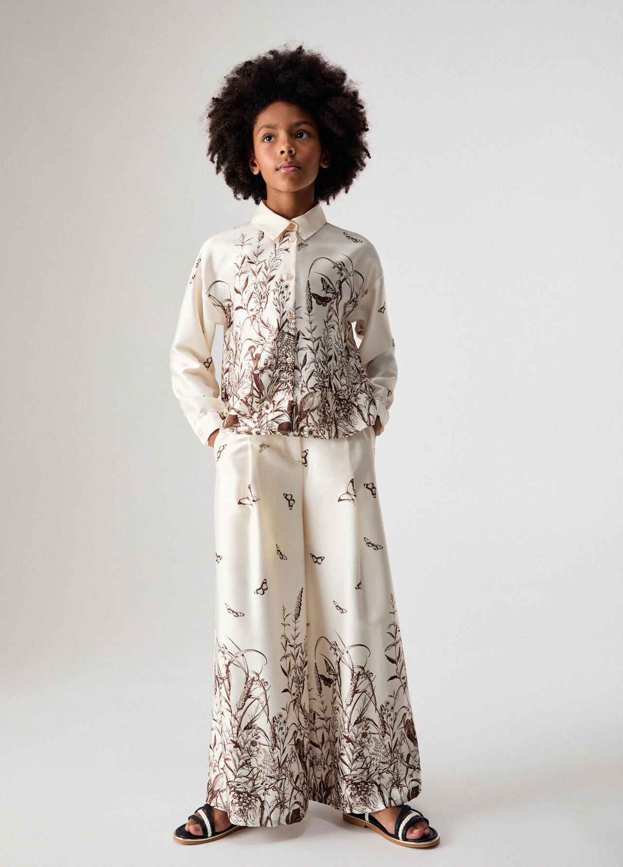 Pantaloni palazzo in raso stampato - CREAM