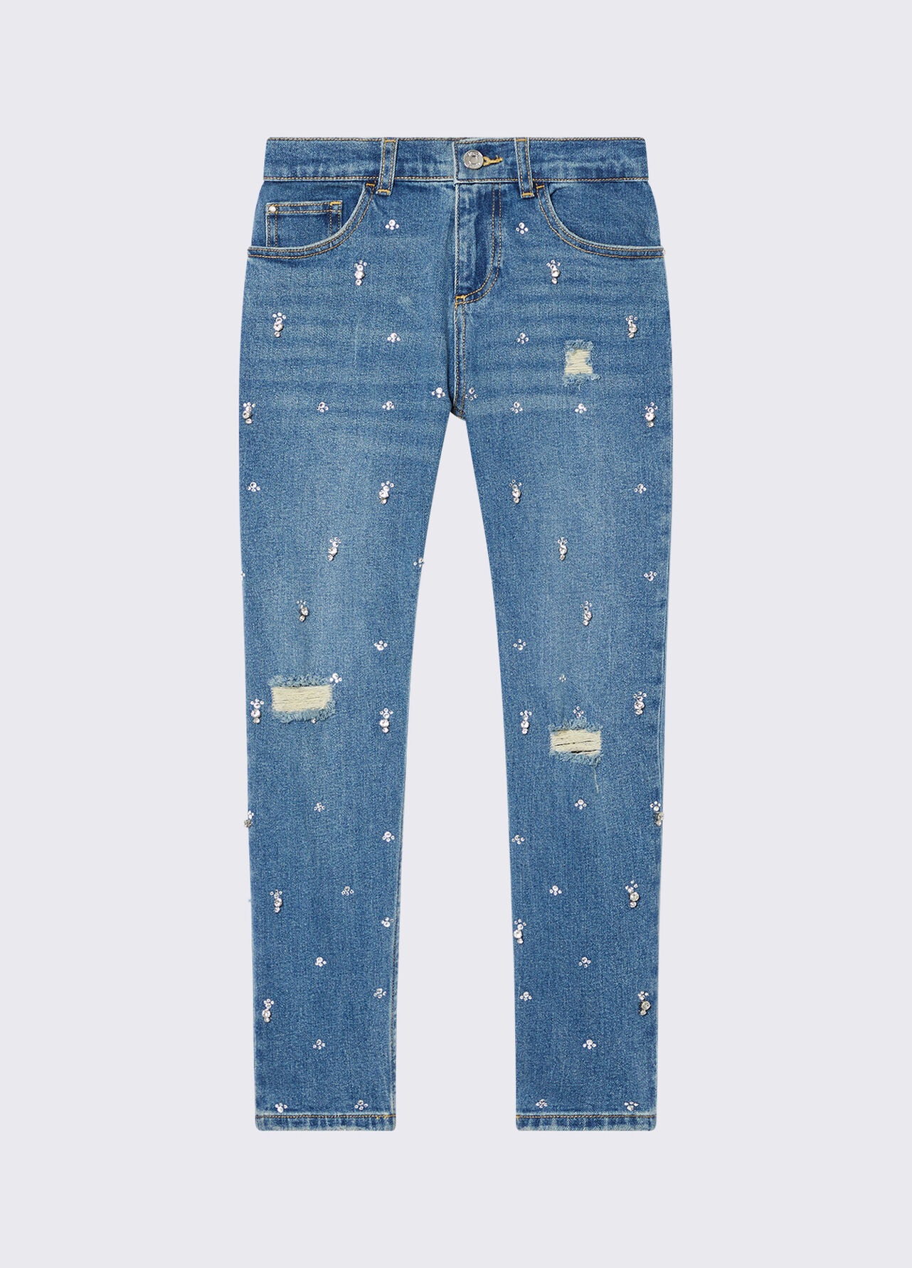 Jeans straight con ricami gioiello - BLUE DENIM