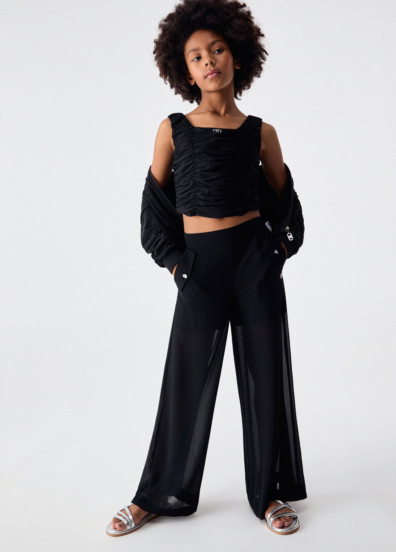 Pantaloni flare con bottoni logati - BLACK