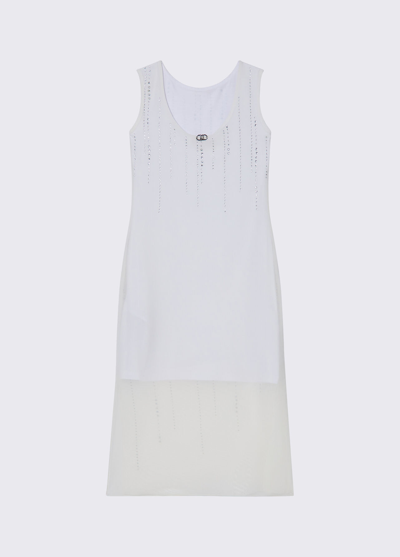 Abito midi in tulle con strass - WHITE
