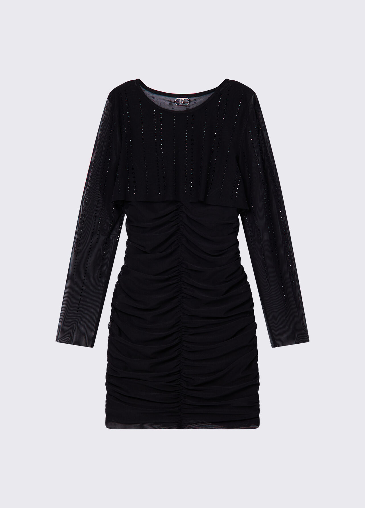 Abito corto in tulle con strass - BLACK