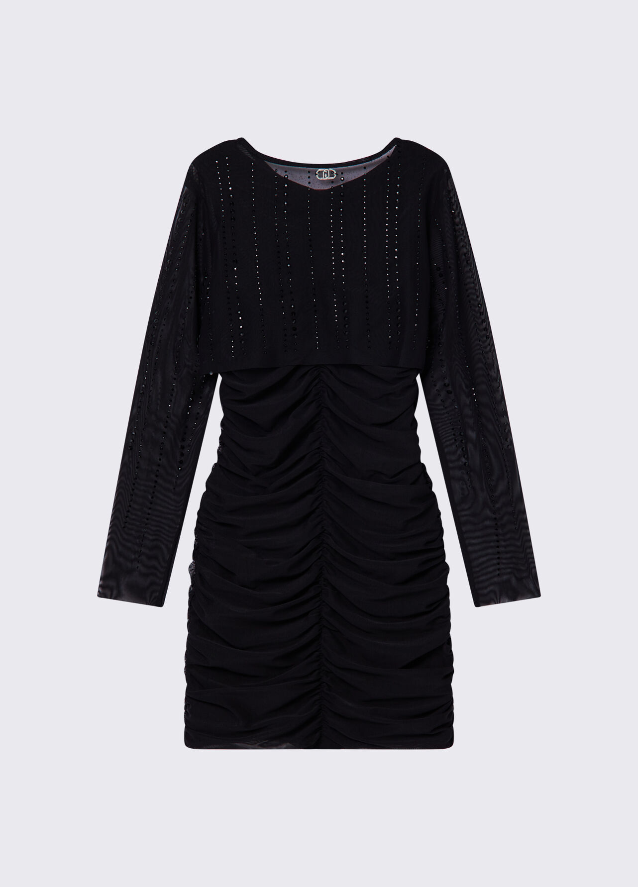 Abito corto in tulle con strass - BLACK
