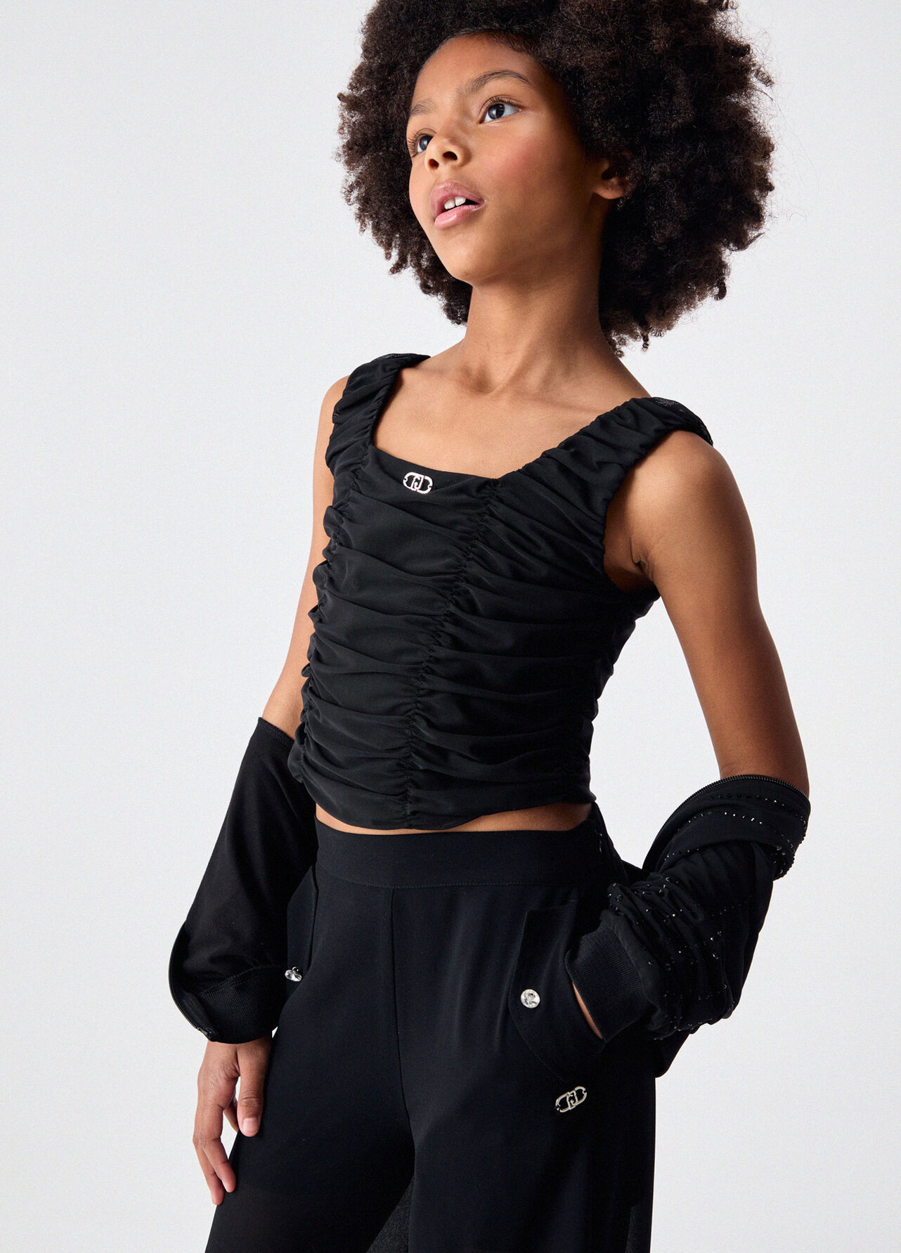 Top in jersey drappeggiato - BLACK