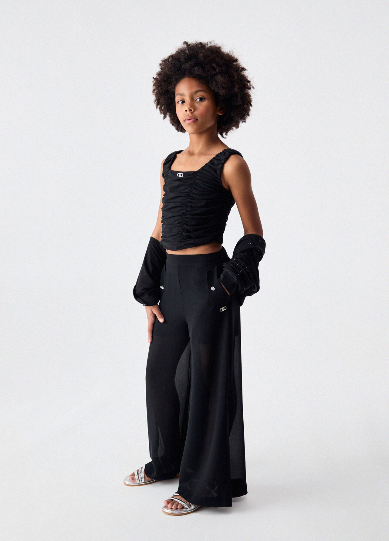 Top in jersey drappeggiato - BLACK