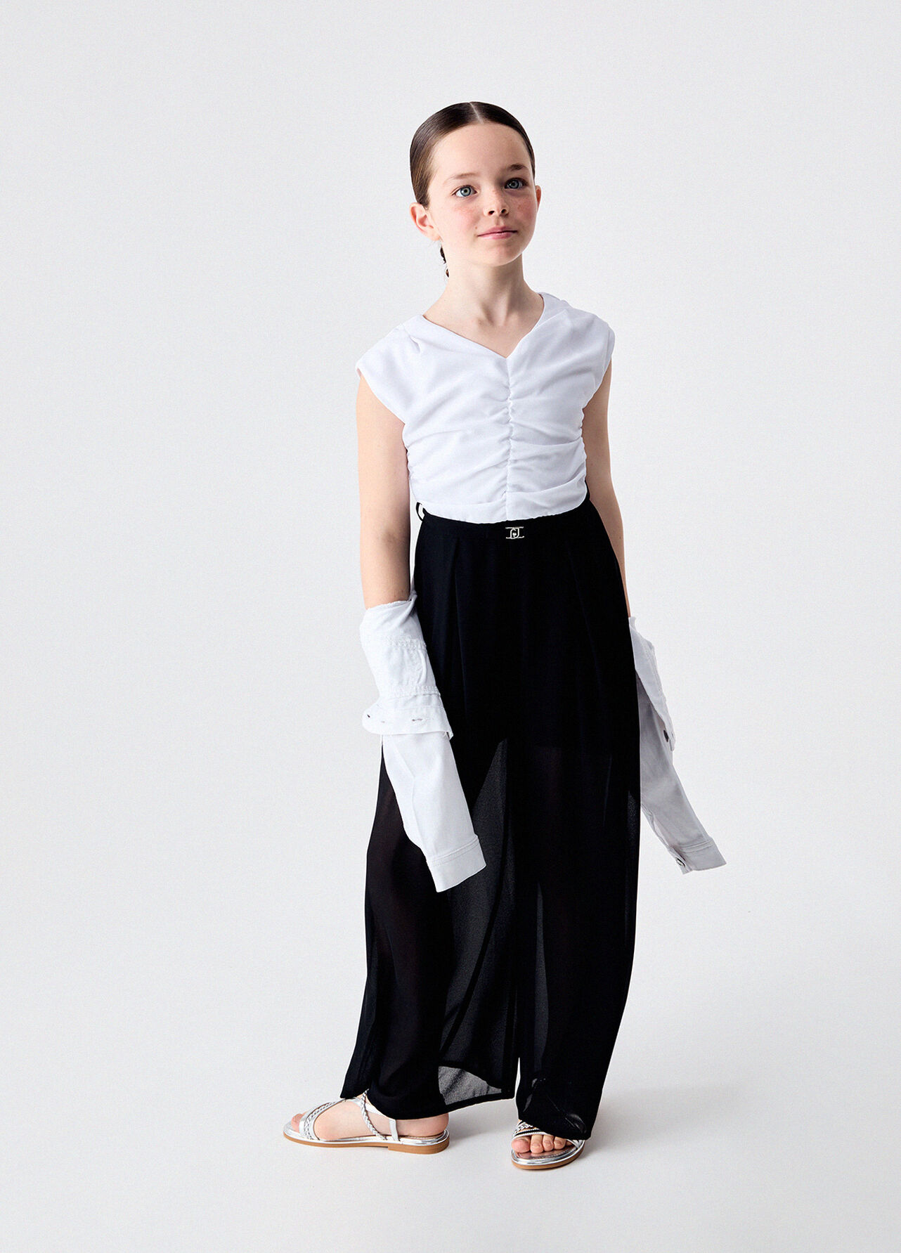 Tuta elegante con cintura - WHITE / BLACK