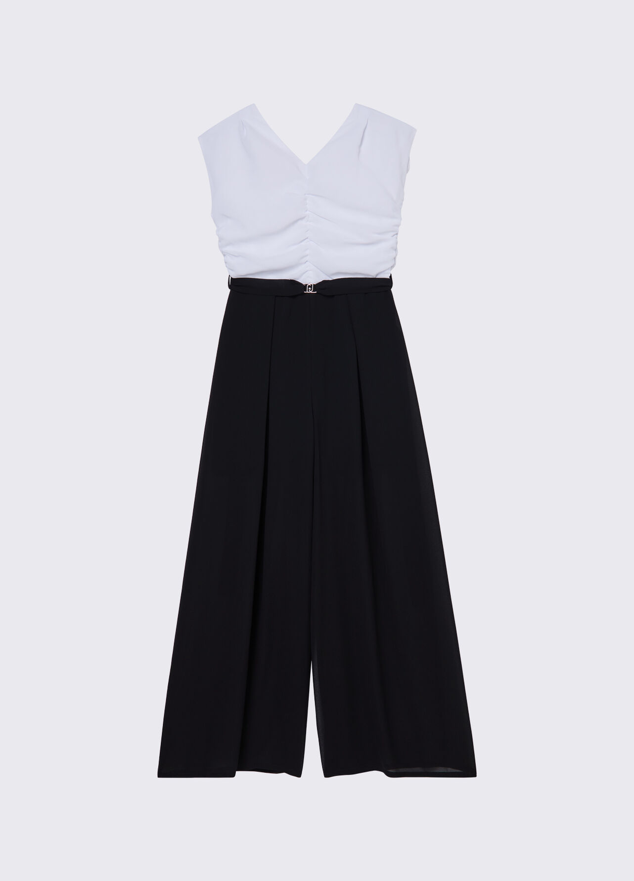 Tuta elegante con cintura - WHITE / BLACK