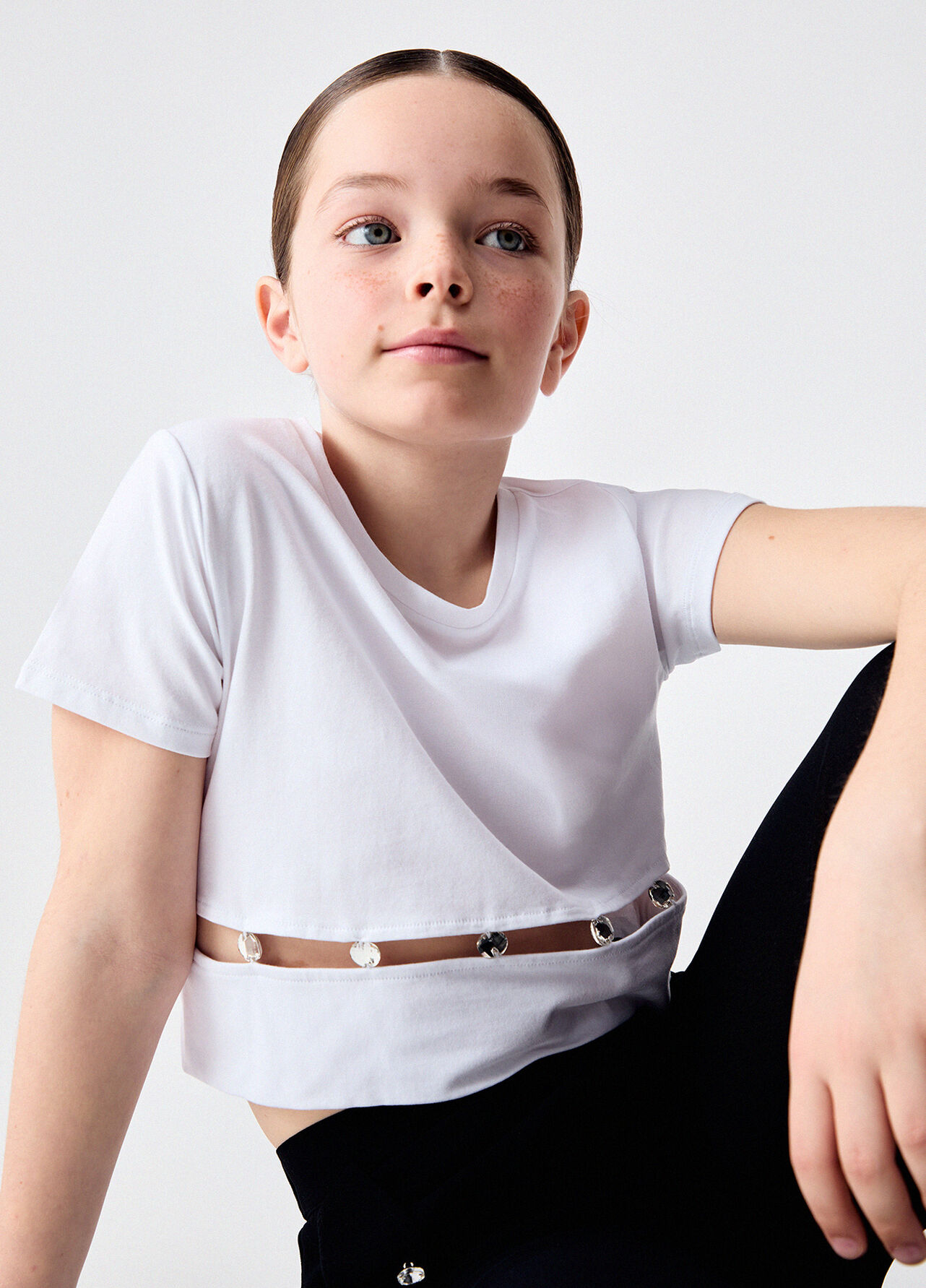 T-shirt con castoni gioiello - WHITE