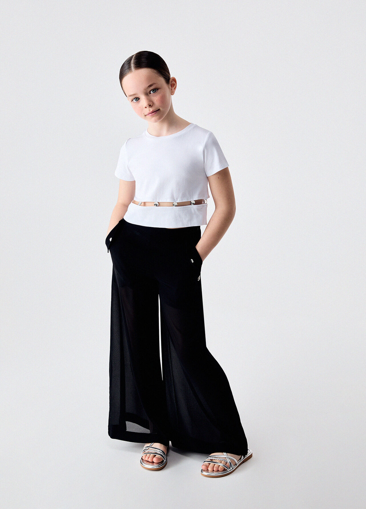 T-shirt con castoni gioiello - WHITE
