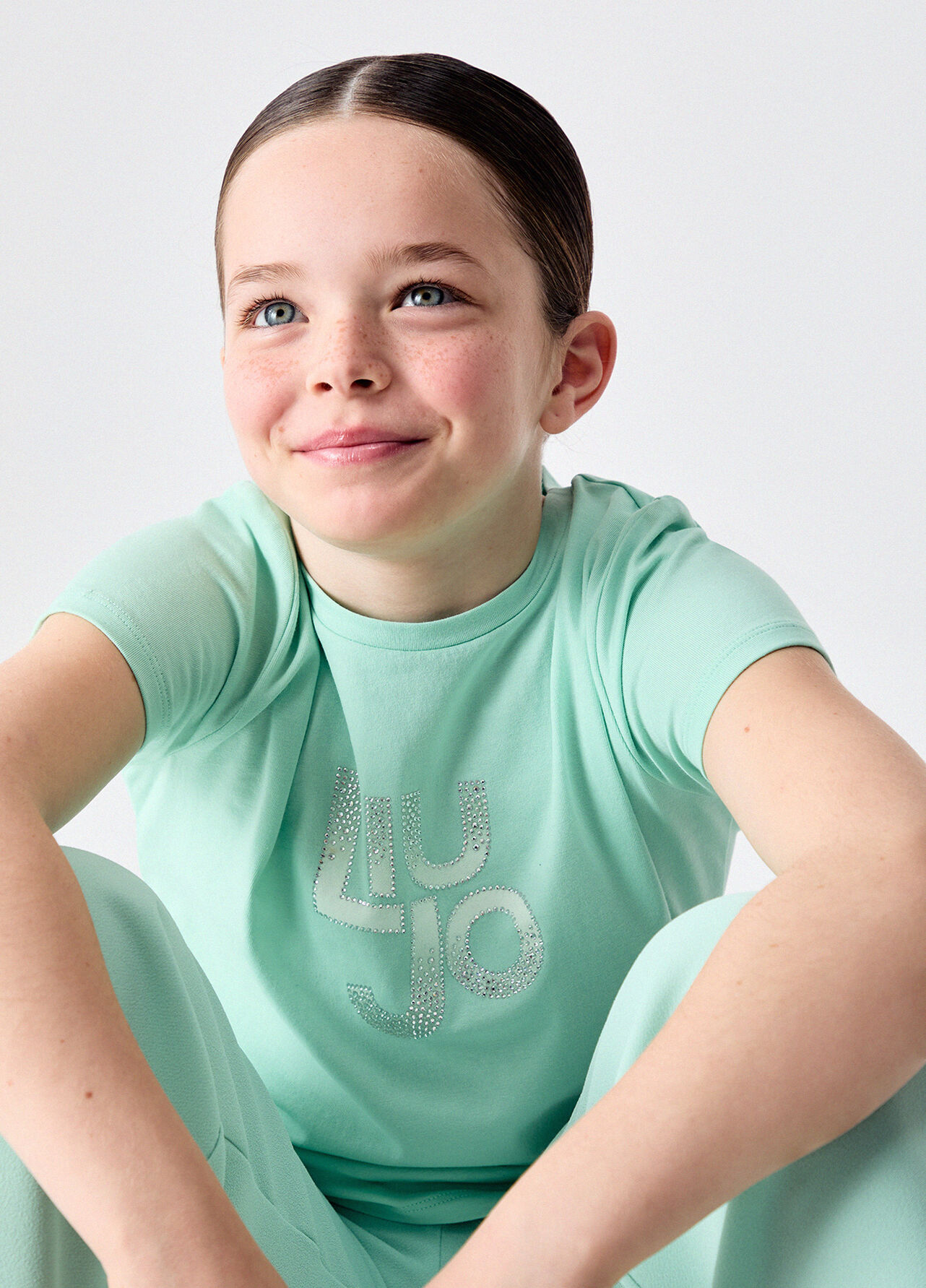 T-shirt con logo e strass - MINT GREEN