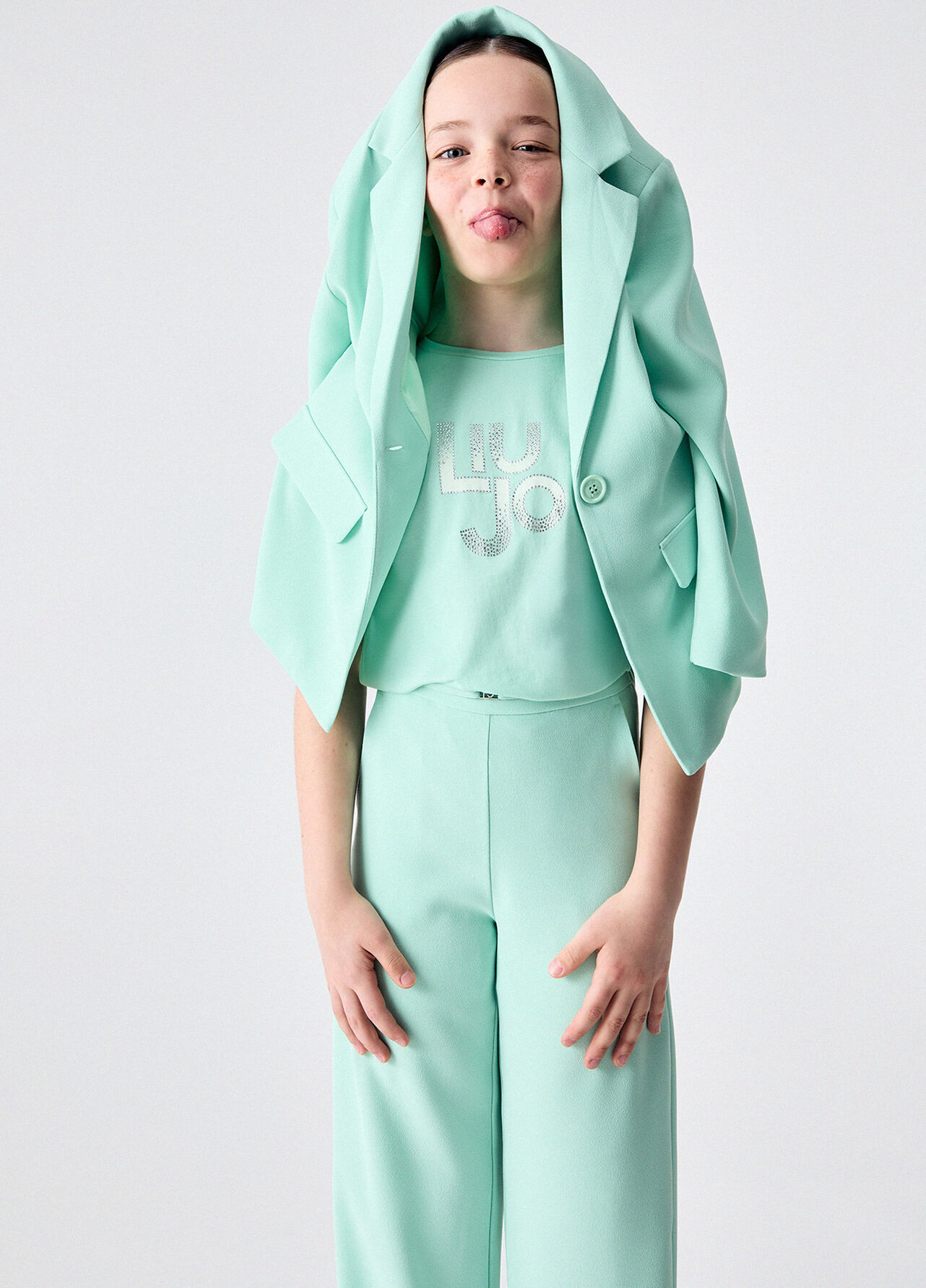 T-shirt con logo e strass - MINT GREEN