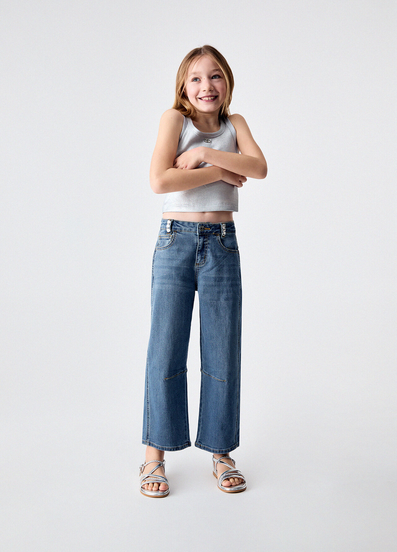 Jeans balloon con ricami gioiello - BLUE DENIM