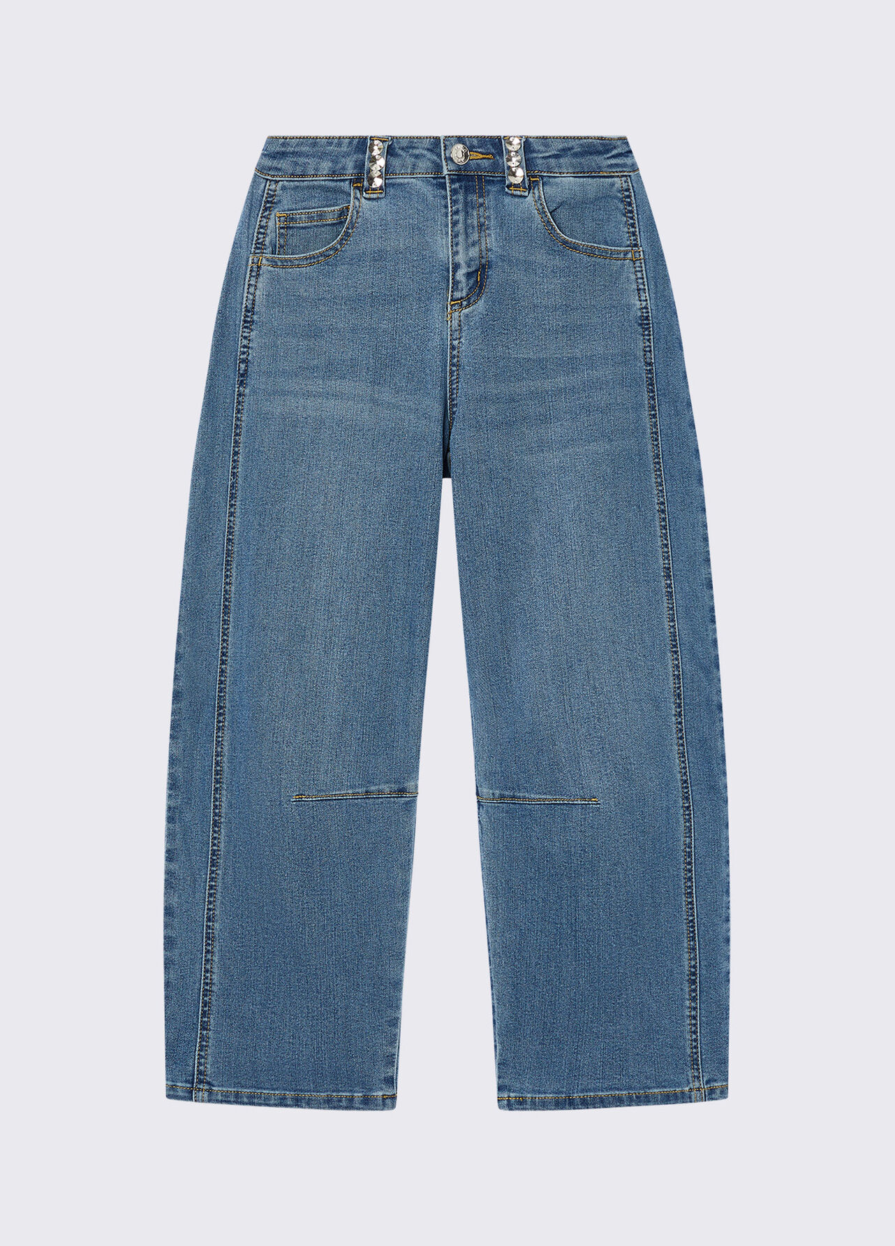 Jeans balloon con ricami gioiello - BLUE DENIM