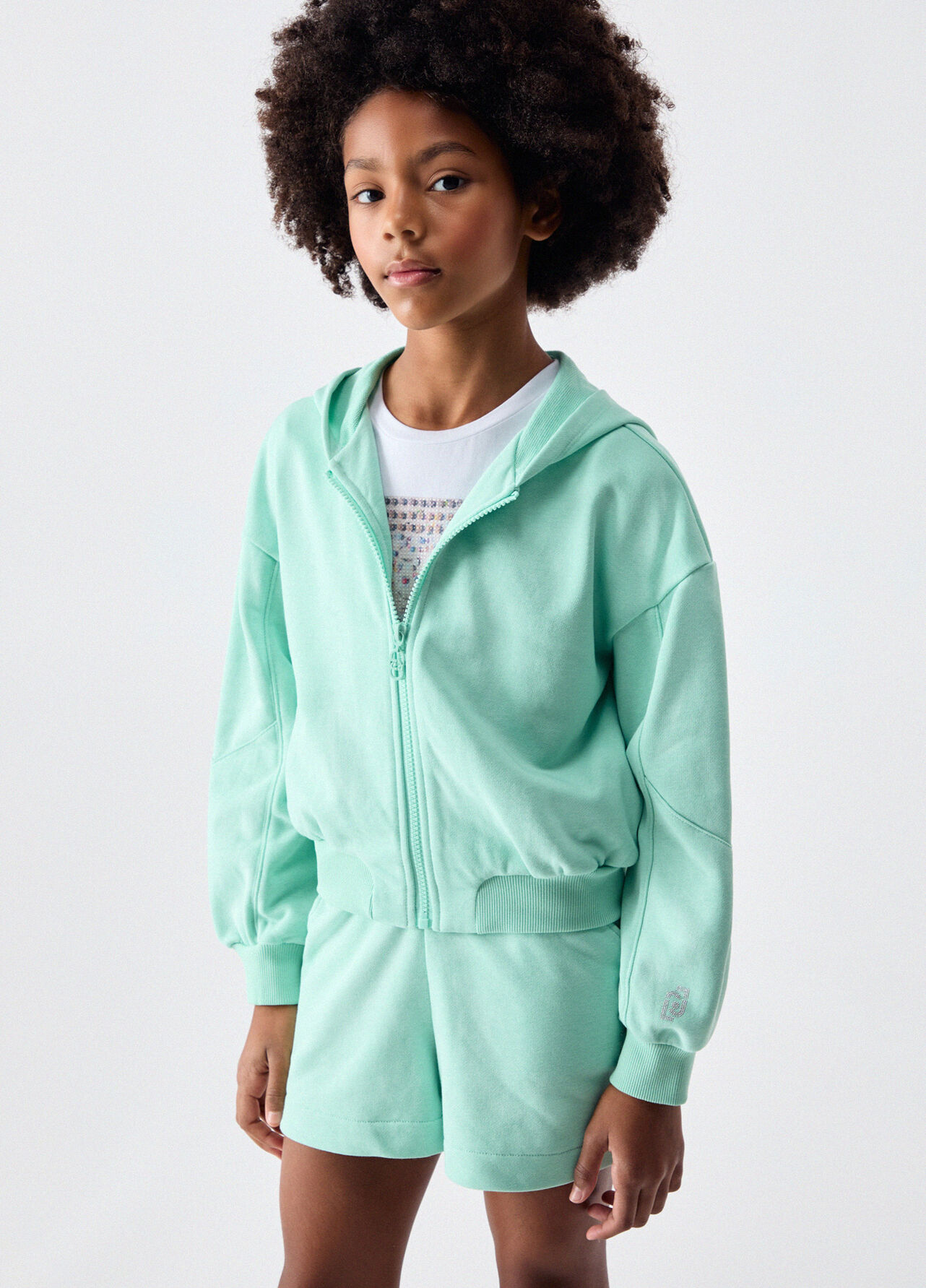 Felpa con cappuccio e zip - MINT GREEN