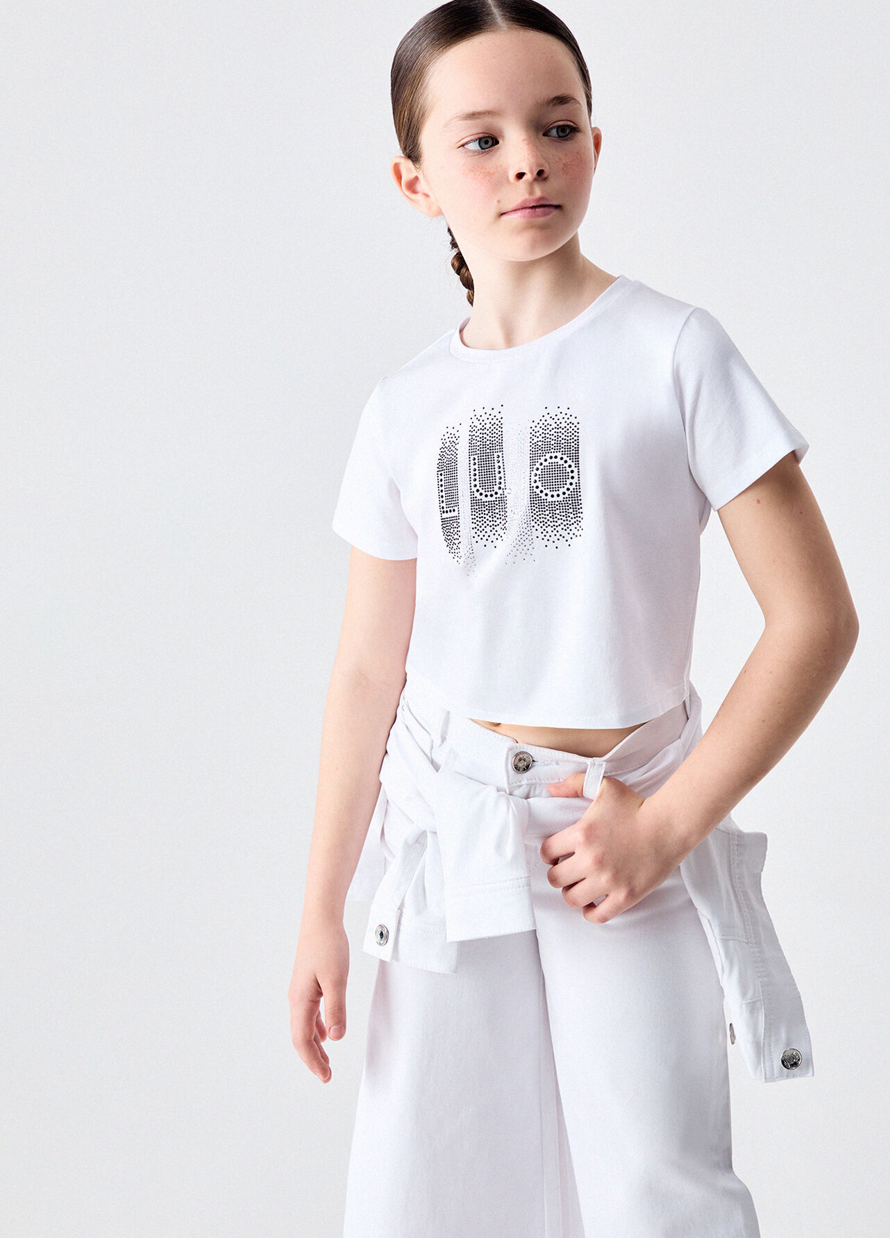 T-shirt cropped con strass - WHITE