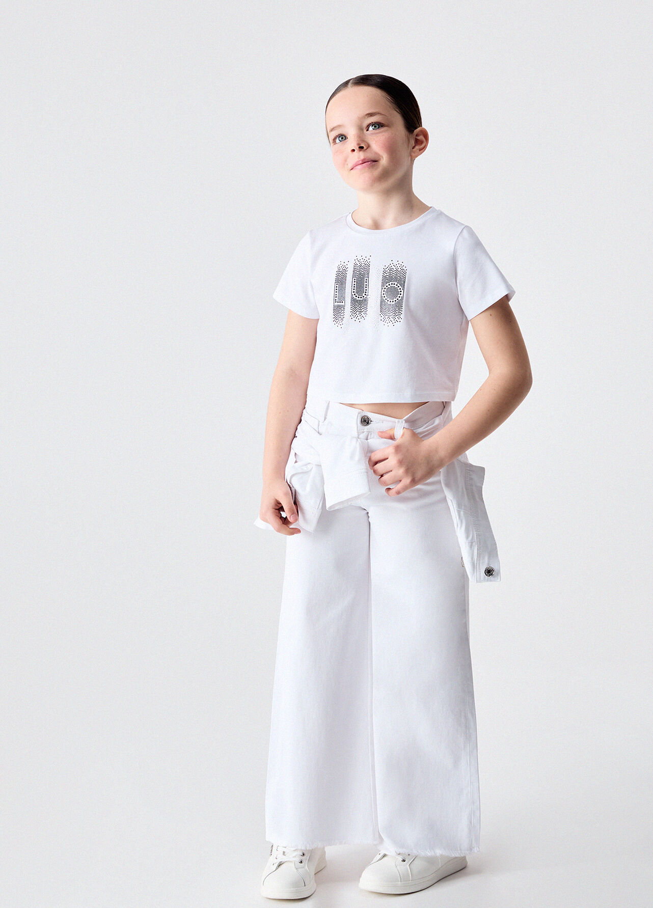 T-shirt cropped con strass - WHITE