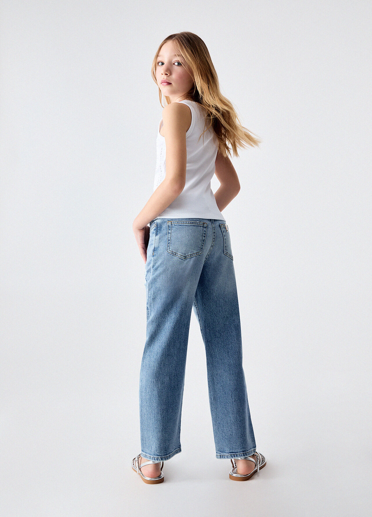 Jeans straight con strappi - LIGHT BLUE DENIM