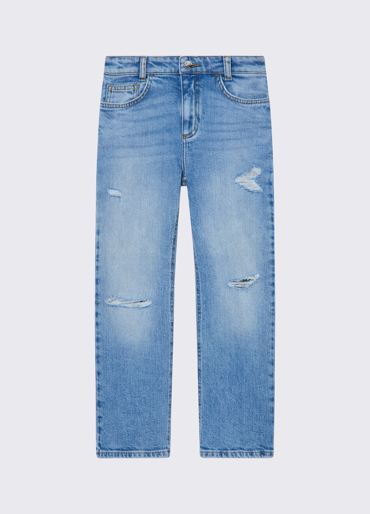 Jeans straight con strappi - LIGHT BLUE DENIM