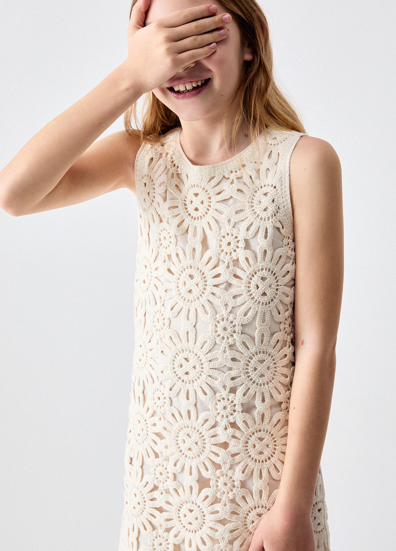 Abito corto in macramè - BEIGE