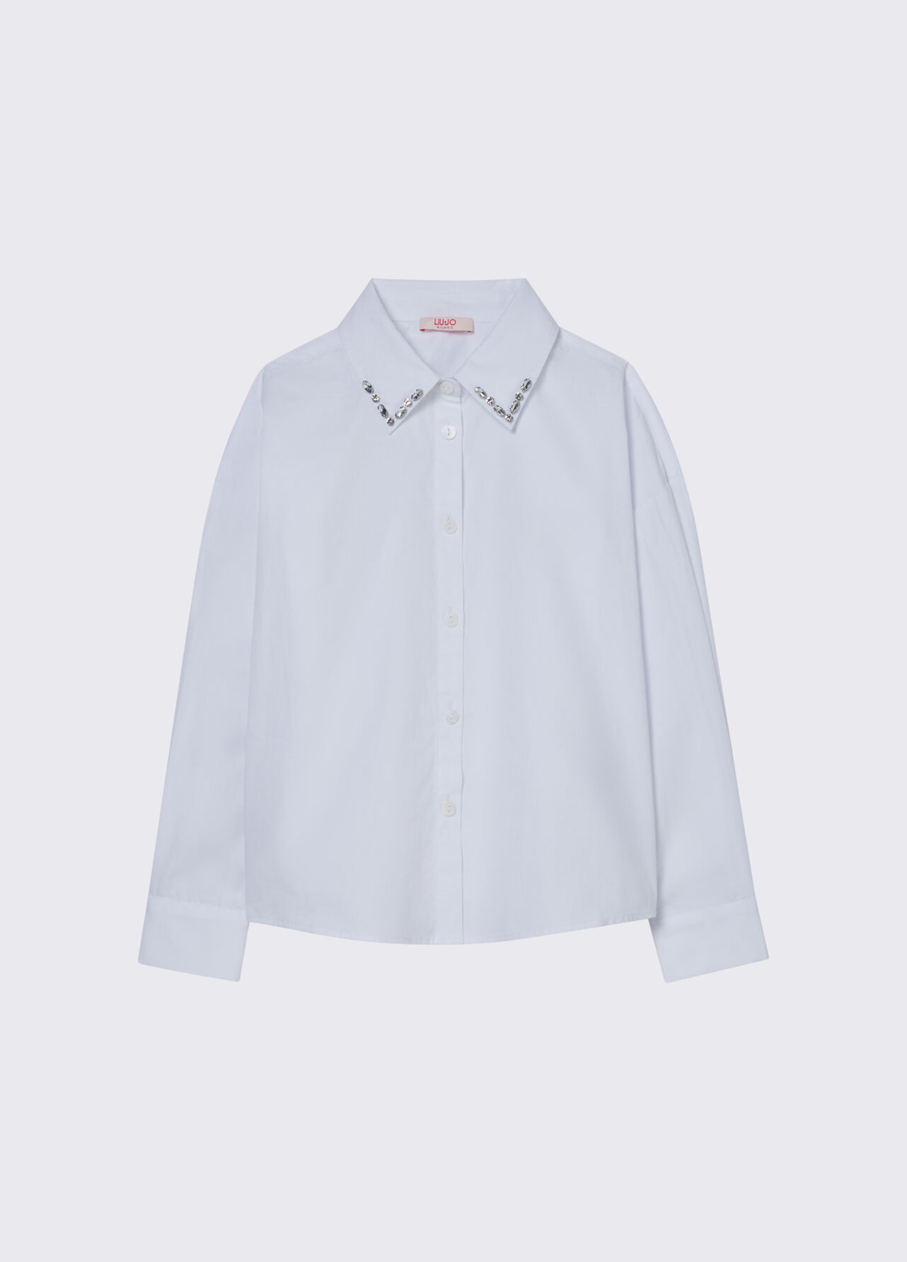 Camicia in popeline con ricami gioiello - WHITE
