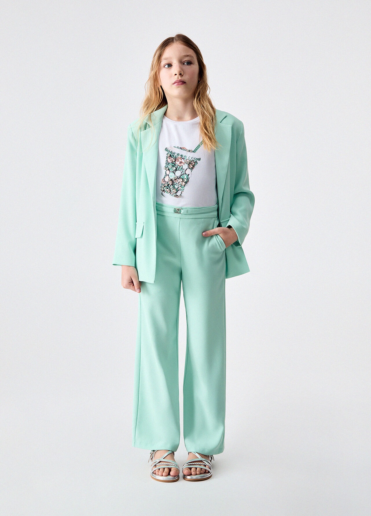 Pantaloni in envers satin - MINT GREEN