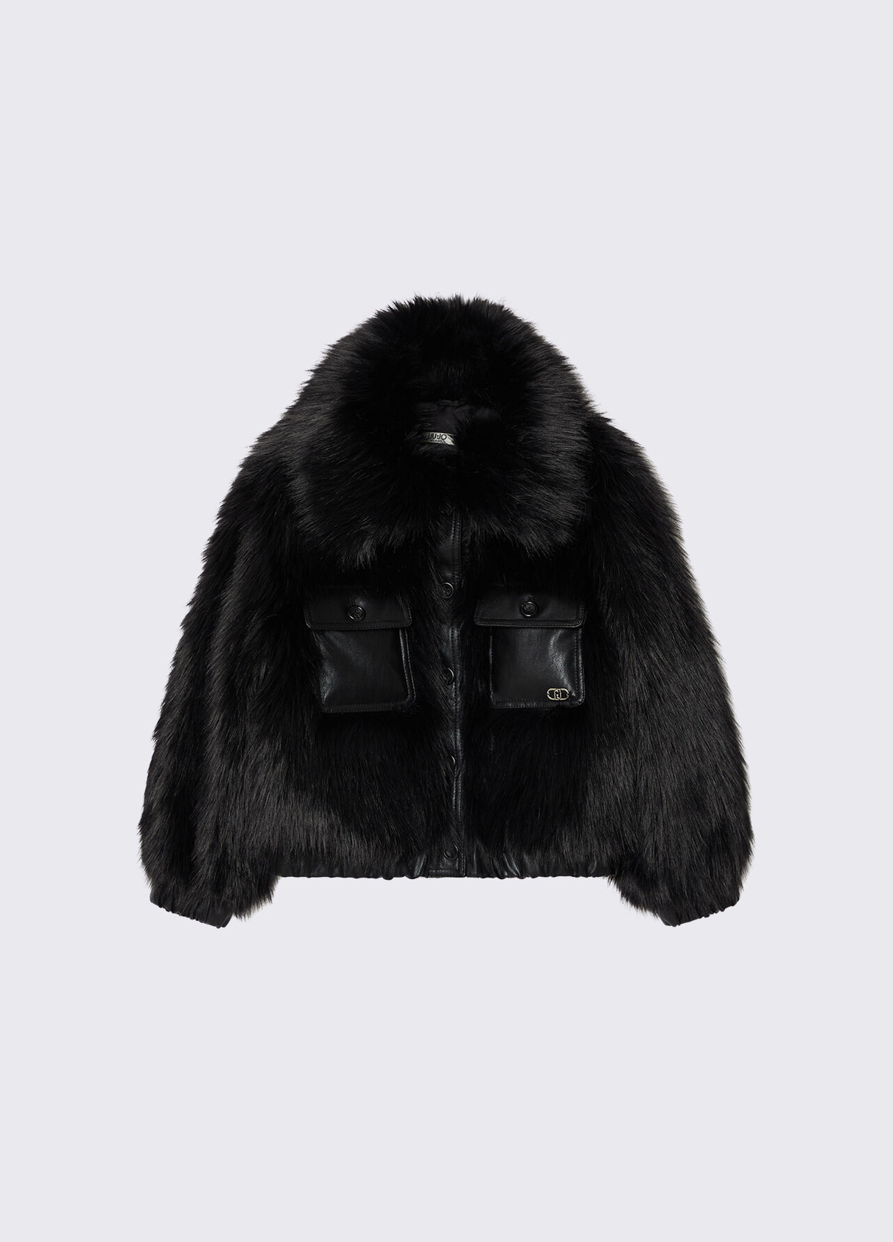 Giaccone corto in teddy - BLACK