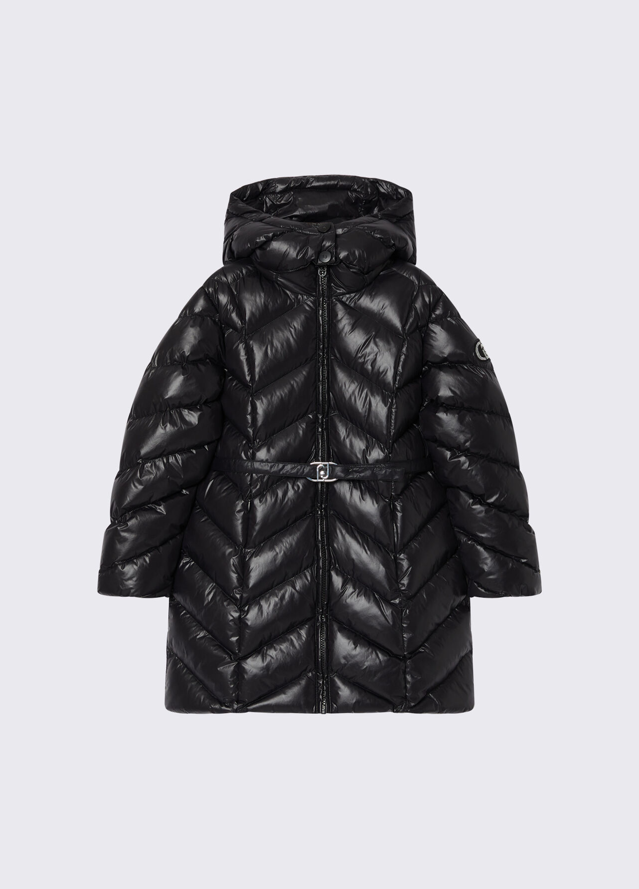Giacca imbottita lunga con cappuccio - BLACK