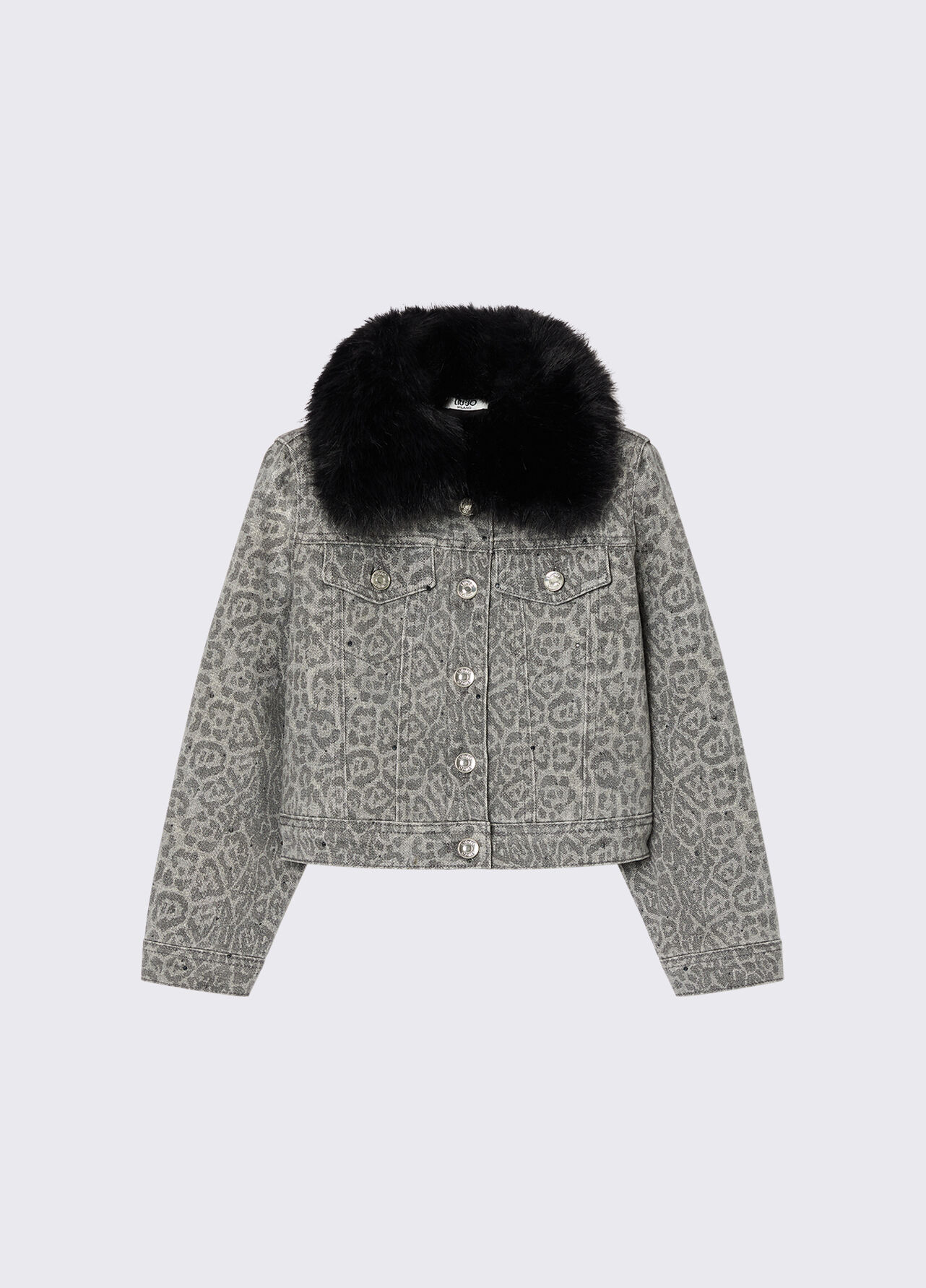 Giacca animalier con colletto teddy - GREY ANIMAL PRINT