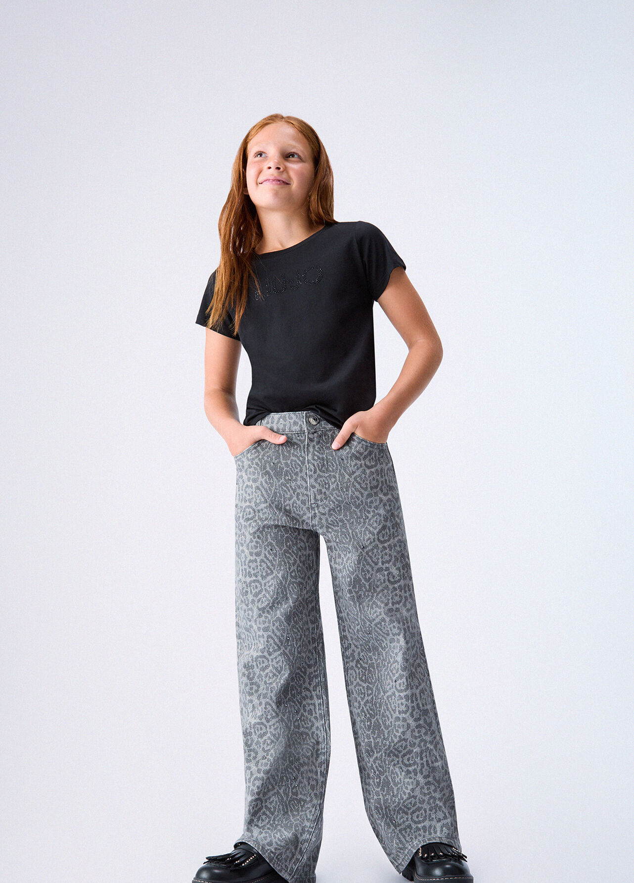 Pantalone animalier con strass - GREY ANIMAL PRINT