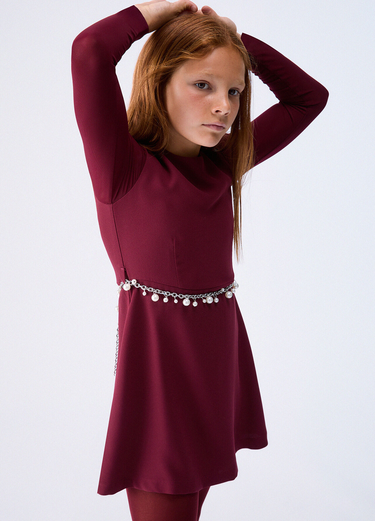 Abito corto in envers satin - DARK RED