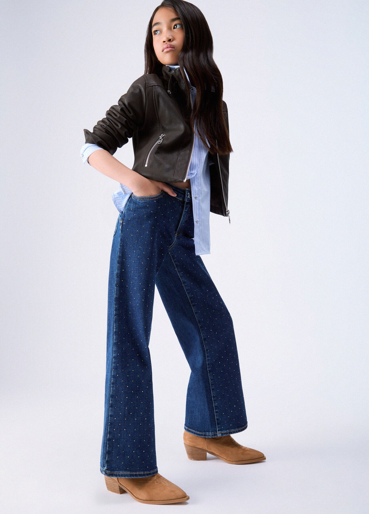 Jeans straight con applicazioni - DARK BLUE DENIM