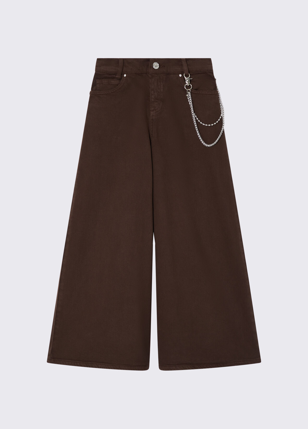 Pantaloni wide leg con catena - CHOCOLATE BROWN